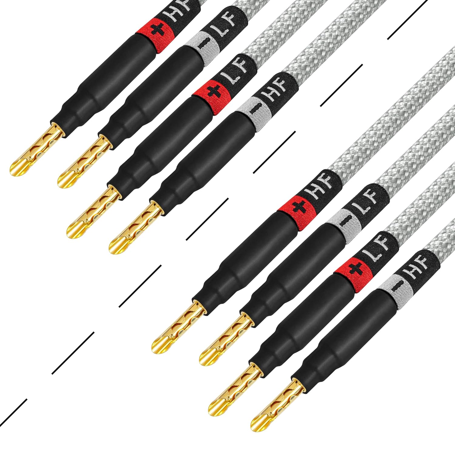 WORLDS BEST CABLES 10 Foot Ultimate - 9 AWG - Ultra-Pure OFC – Extra Premium Audiophile HiFi Bi-Amp Speaker Cable Pair with Eminence Gold Banana Plugs & Silver Tweed Jacket
