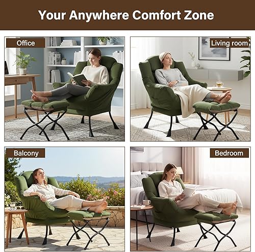 Miniatura 6 de Welnow Silla Lazy con otomana, moderna silla de lectura con reposabrazos y bolsillo lateral, juego de sofá perezoso tapizado de ocio con reposapiés