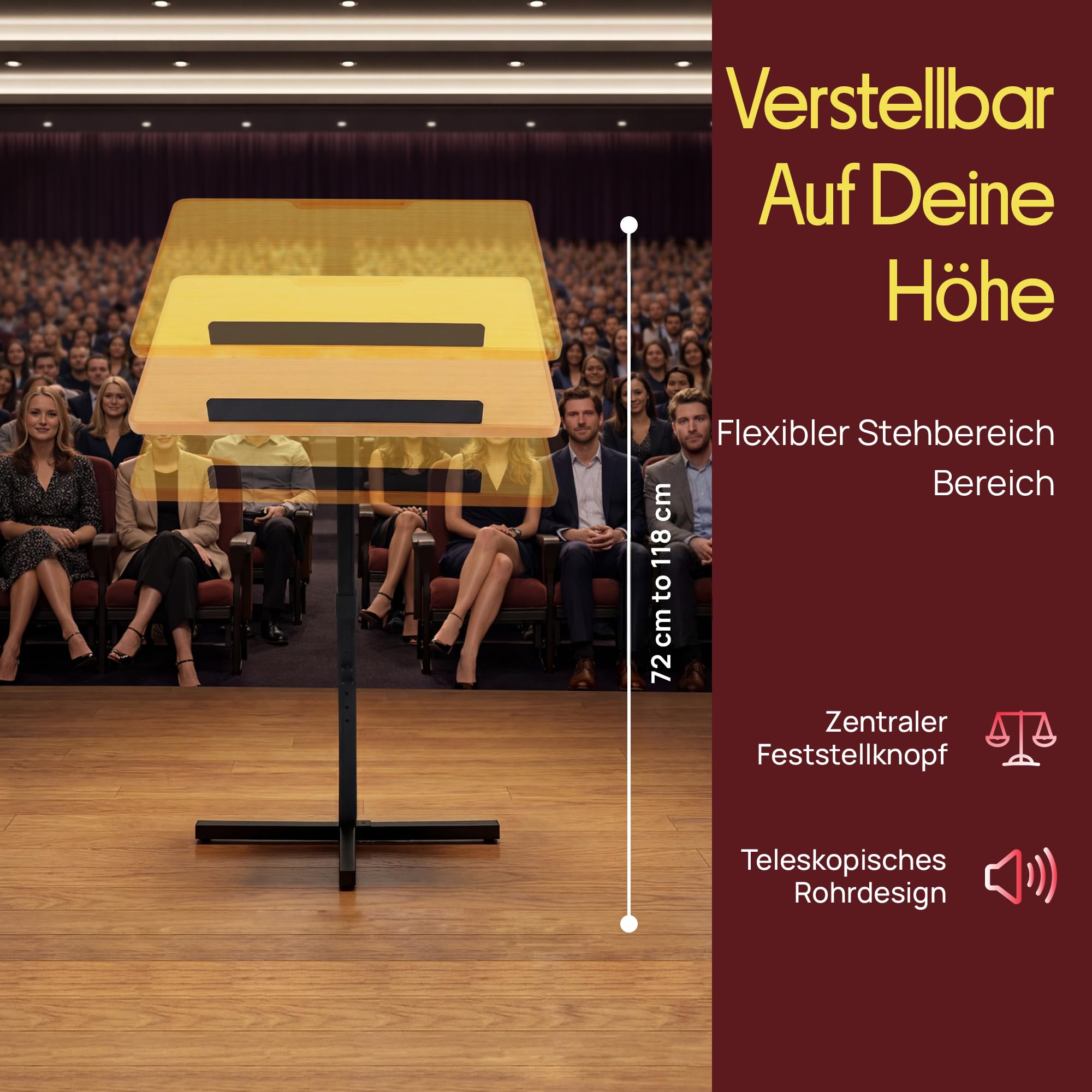 Pyle Stehpult Höhenverstellbar – Mobiler Laptopständer & Stehtisch für Büro, Bühne, Präsentationen und Trauungen – Ergonomisch, Universal & Leicht, Schwarz (Top), Grau (Base)