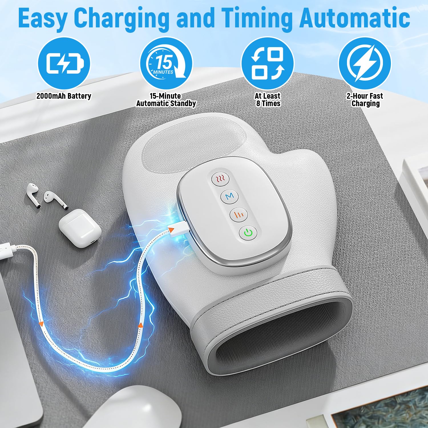 Masajeador De Manos EléCtricos InaláMbrico Con Calor Y CompresióN, Masajeador EléCtrico De Mano,3 Modos 5 Niveles Intensidad, Alivia La Fatiga Y Las Dolencias Las Manos, Regalo Para Familiares Amigos