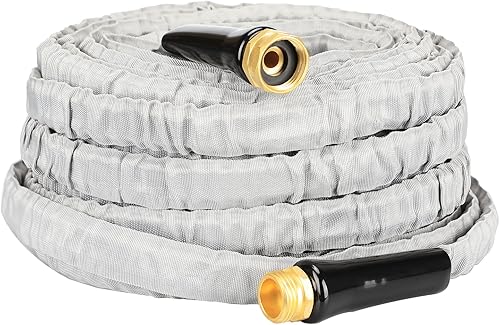 YOTOO Manguera de jardín de 75 pies, ligera, duradera, flexible, no expandible, sin torceduras, con accesorios de latón macizo para exteriores,