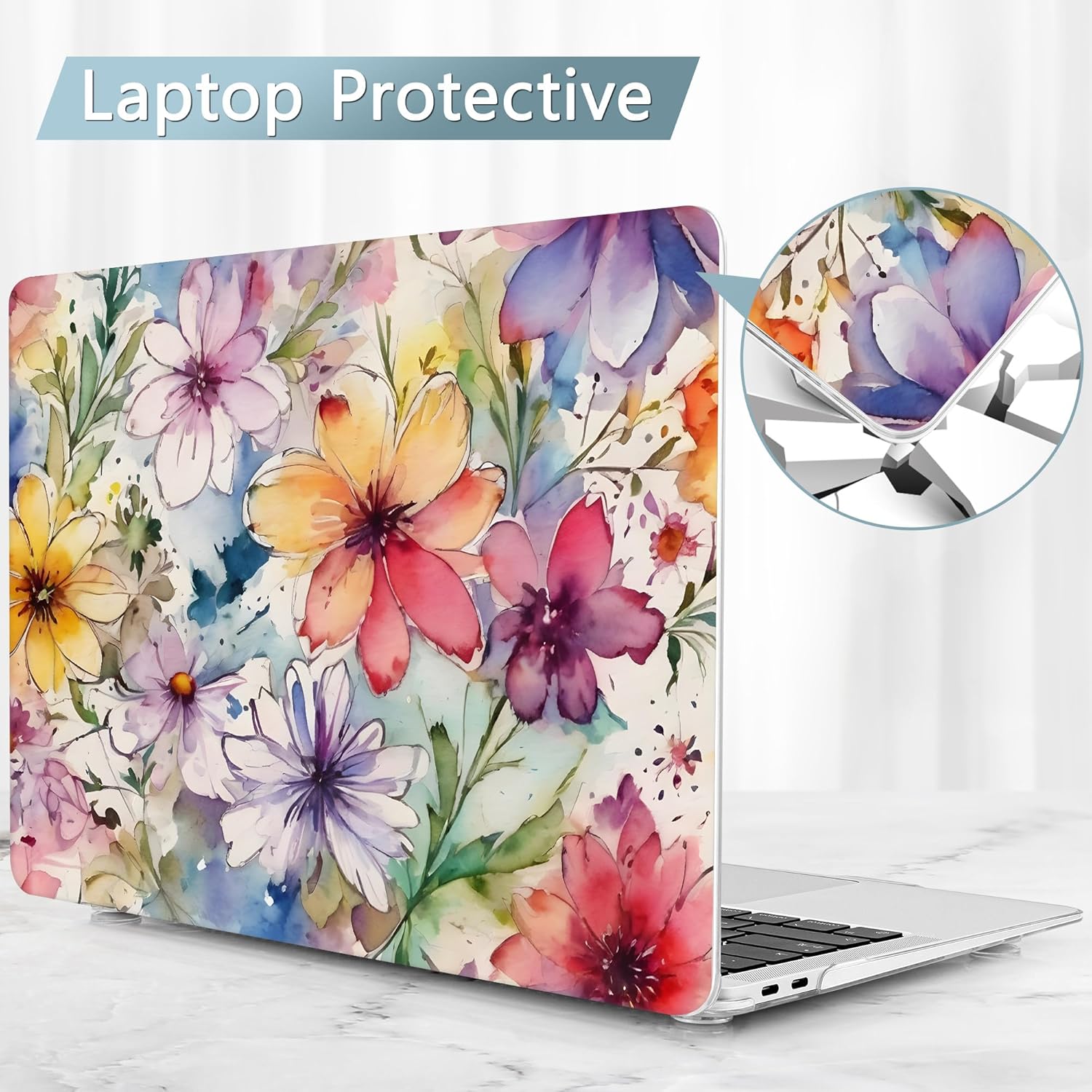 May Chen Compatible with MacBook Air 13 inch Case (Models A1369 & A1466, Older Version 2010-2017 Release), Plastic Hard Shell Case with Keyboard Cover & Screen Protector, Abstract Florals