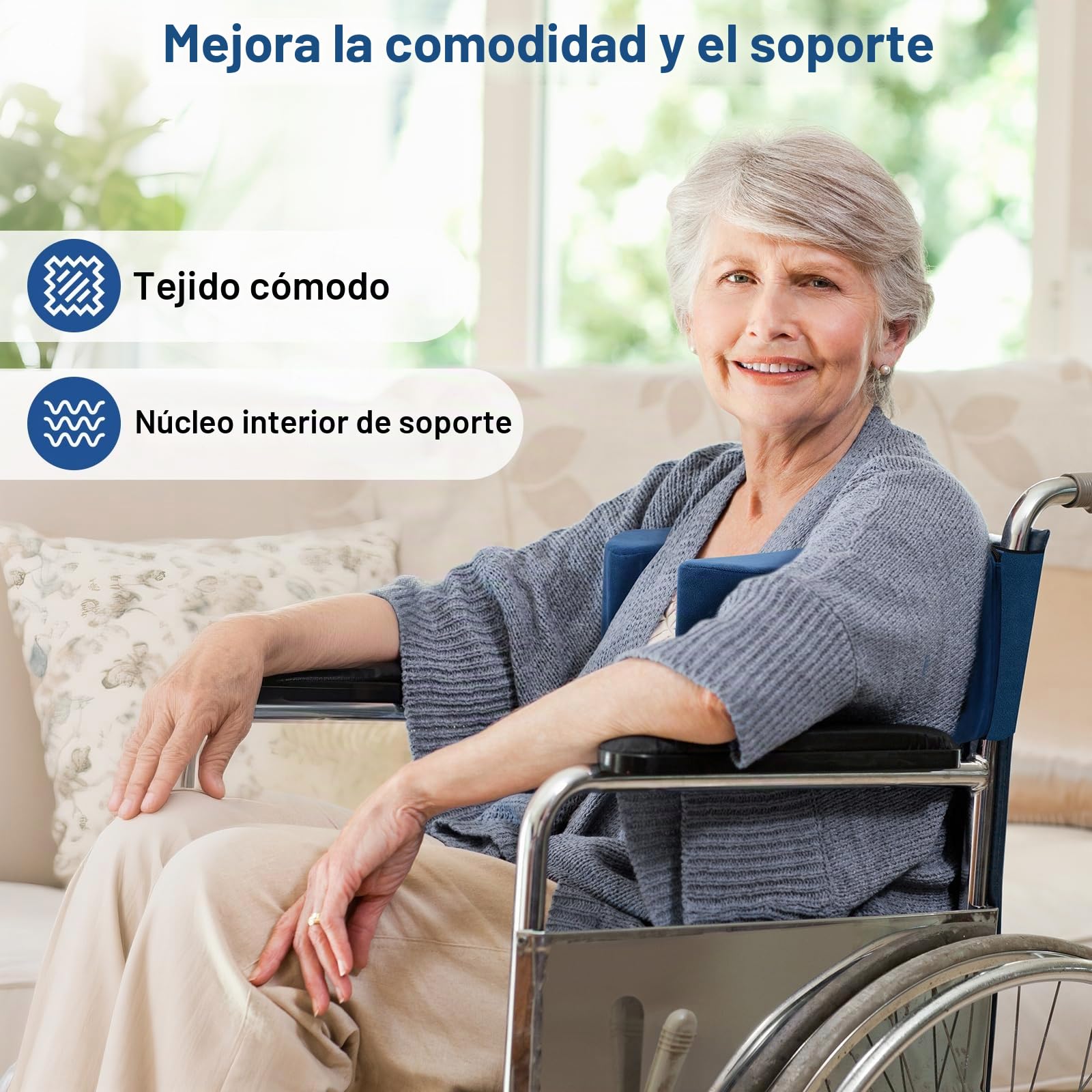 Soporte lateral con cojín antiescaras ajustable para silla de ruedas, soporte lateral universal para silla de ruedas con asas laterales