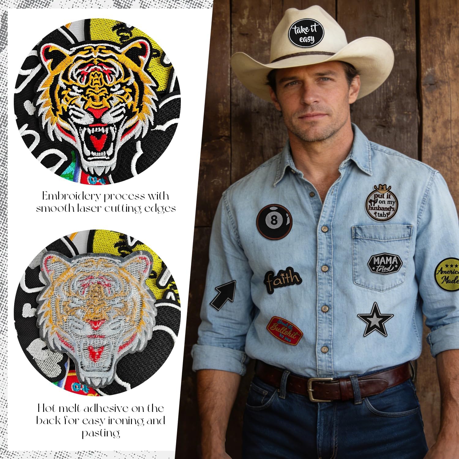 25Pcs Western Iron on Patches, Funny Vintage Cowboy Cowgirl Embroidered Applique Patches for Trucker Hats, Jeans, Jackets, Bags, Dress