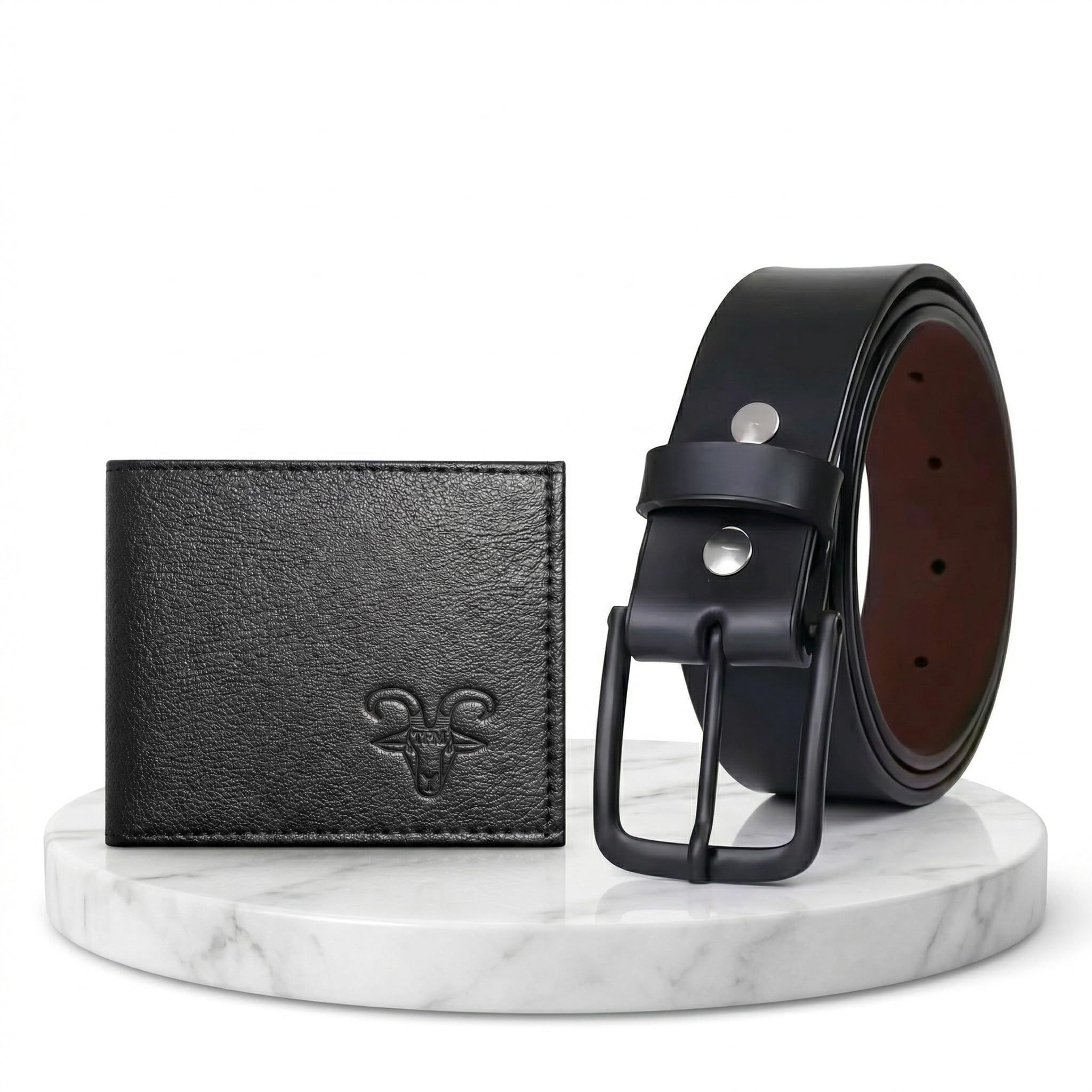 tpm Men's Premium Black Artificial Leather Belt and Textured Wallet Formal Combo-picture-22