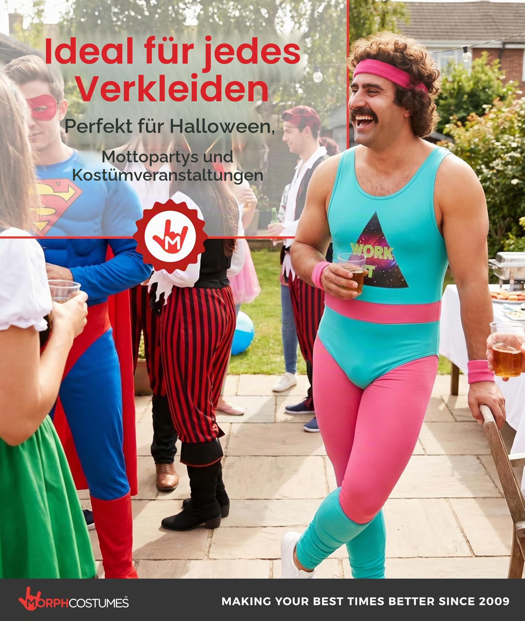 Fun Shack Aerobic Kostüm Herren, Aerobic Outfit 80er Herren, 80er Jahre Outfit Männer, Junggesellenabschied Kostum, Schlagermove Outfit Männer, Karneval & Fasching