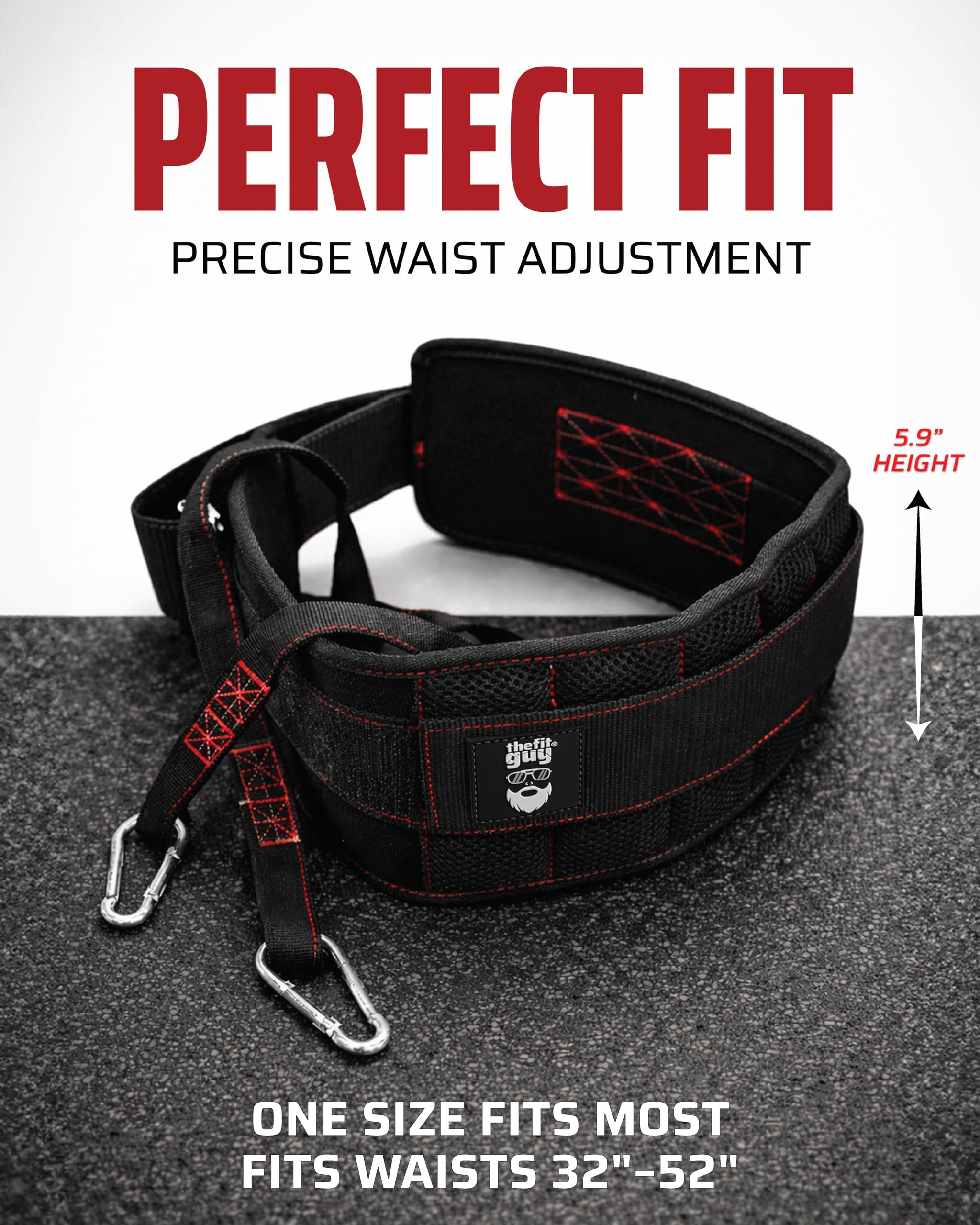 THEFITGUY Ultimate Dip Belt | Chiusura sicura - Non scivola verso il basso | Supporto strutturato per la schiena | Anelli a 45 angoli - Posizione di immersione confortevole | Cinghia da 101,6 cm e 2