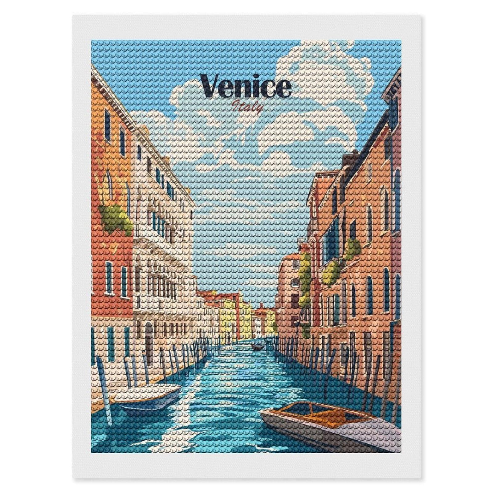 Junmoney Venice Canal Scene(2) Diamond Art Kit 12"x16", for Beginners, Vintage Style Decor, Good for Quiet Evenings, Festive Craft Gift