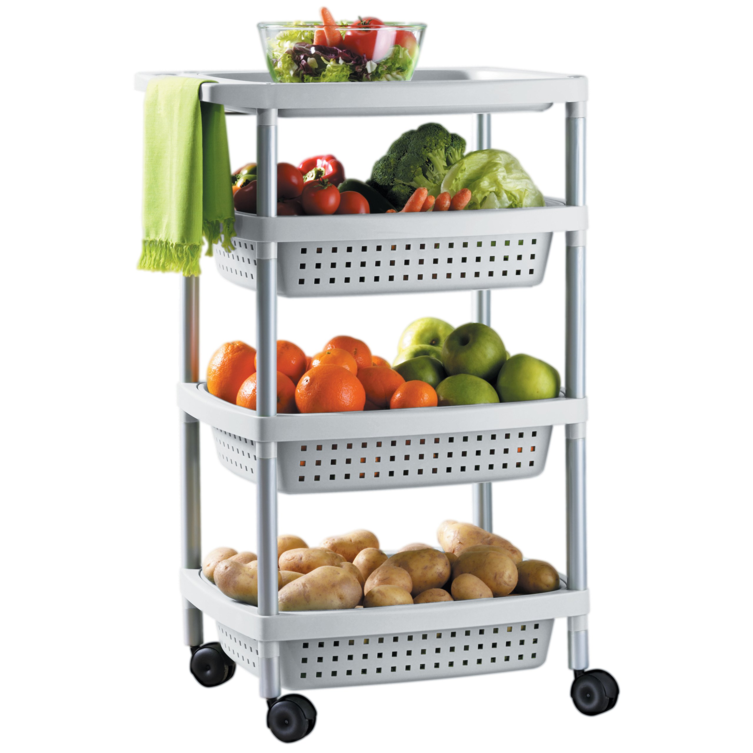 TATAY Carrello portaverdure a Senza BPA Realizzato in materiale plastico | Carrello portaverdure a | Misure 33x43x10,3 cm | Finitura Opaca Moderna | Carrello portaverdure a 4 livelli | Bianco opaco