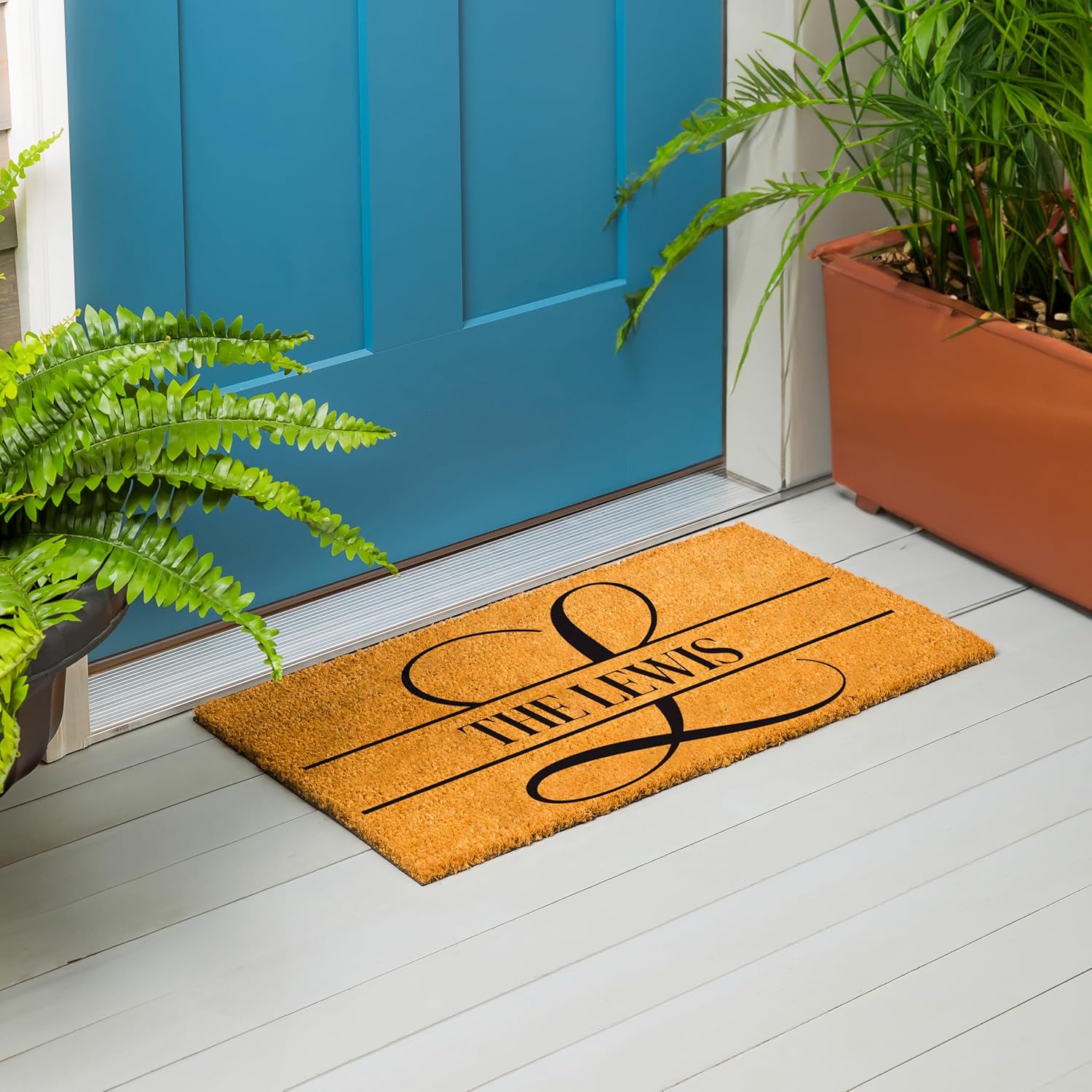 Evergreen Flag Monogram Personalized Coir Doormat, 18x30 Inches Custom Name Coir Door Mats Outdoor, Front Door Welcome Mats with Rubber Back, Personalized Housewarming Gift New Home Decor (Letter L)