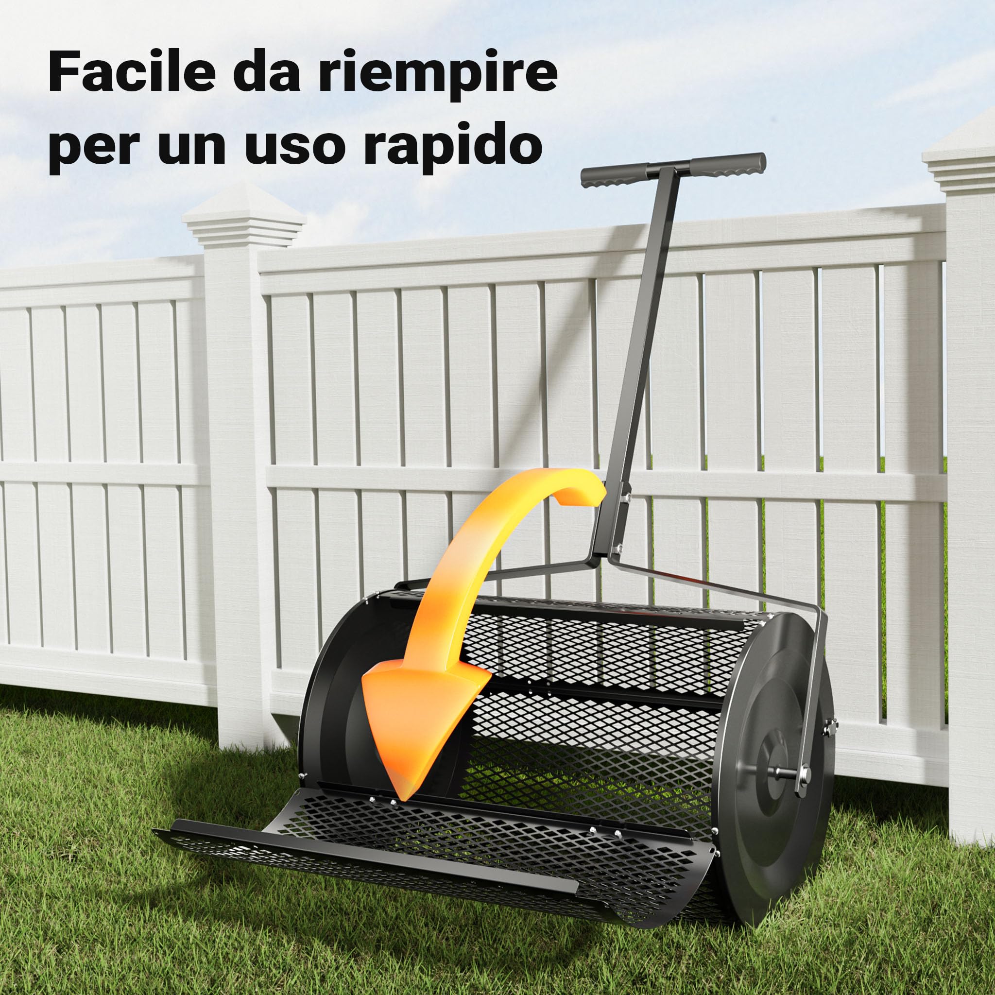 Wiltec Rullo spargiterriccio e spandicompost 75 l, 110x64x40 cm, gabbia a rete