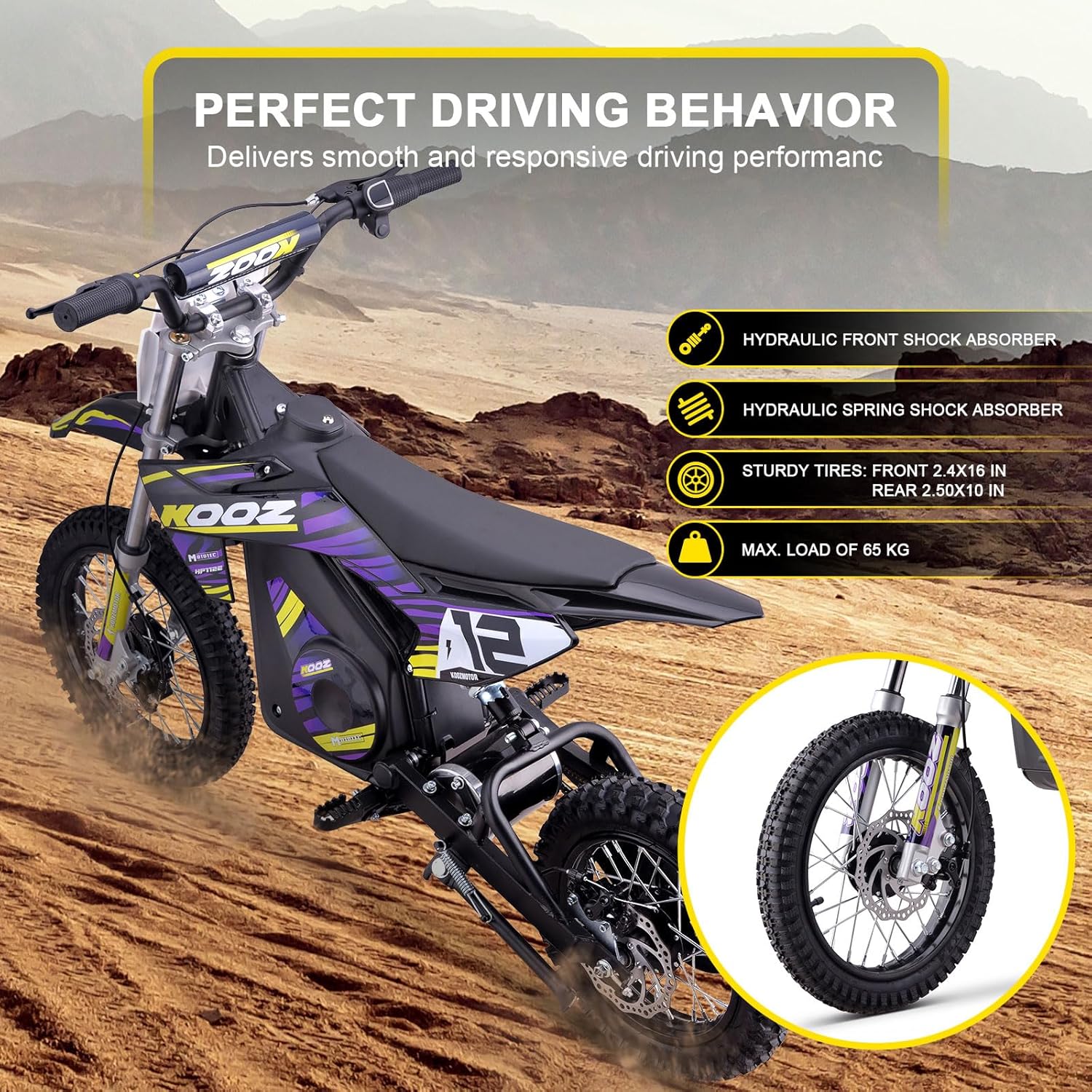 MotoTec 36v 1000w (HP112E) Electric Dirt Bike Purple