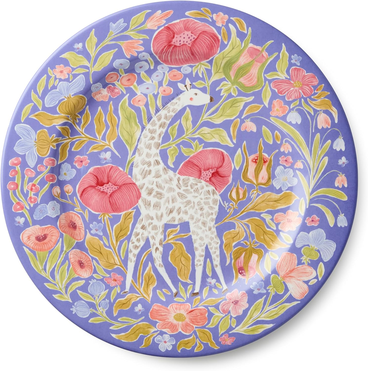 Menagerie Ceramic ROUND PLATTER 13 Inches, pastel giraffe‑themed serving platter with floral accents, ideal for appetizers, desserts, brunch spreads, decorative display