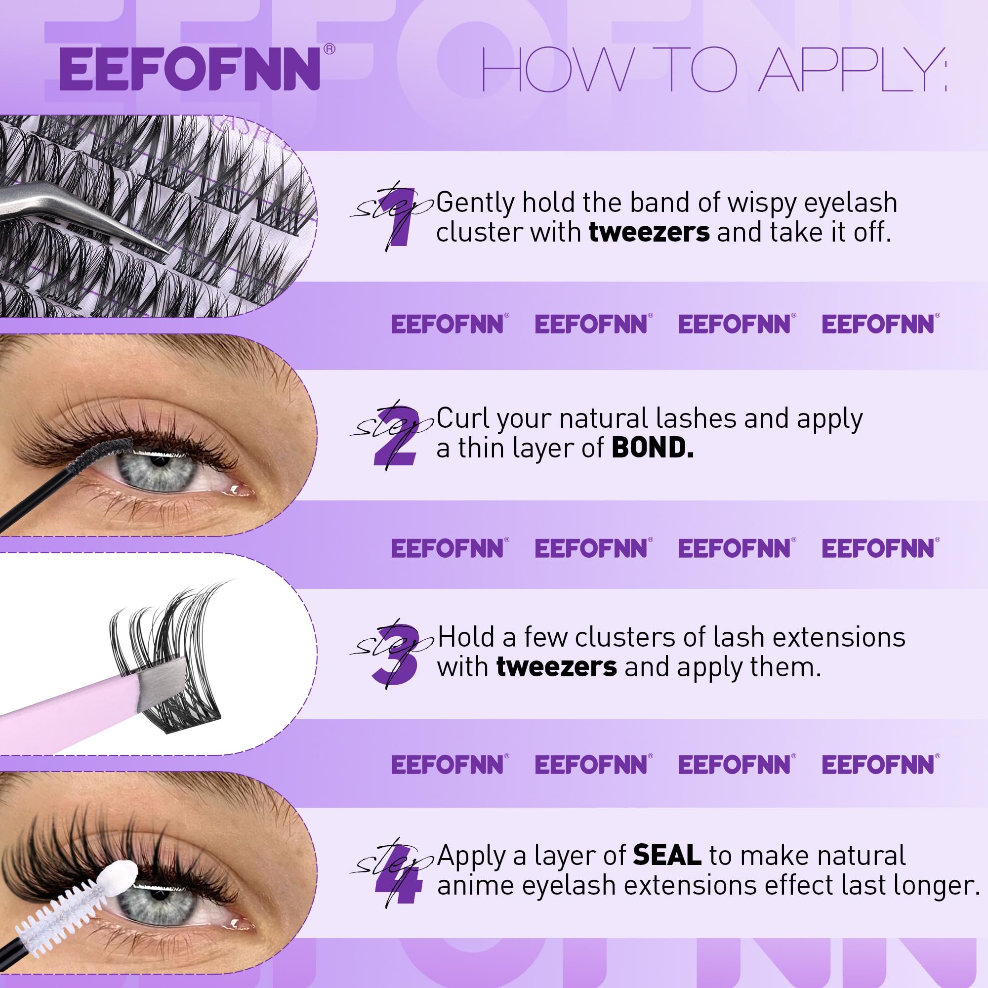 Eefofnn Wispy Wimpern-Cluster, natürliche Wimpernbügel, linke und rechte Wimpernverlängerung, CC, gelockt, einzelne Wimpern, 10–15 mm, Katzenaugen-Wimpern, dünnes Band, einfach zu verwenden