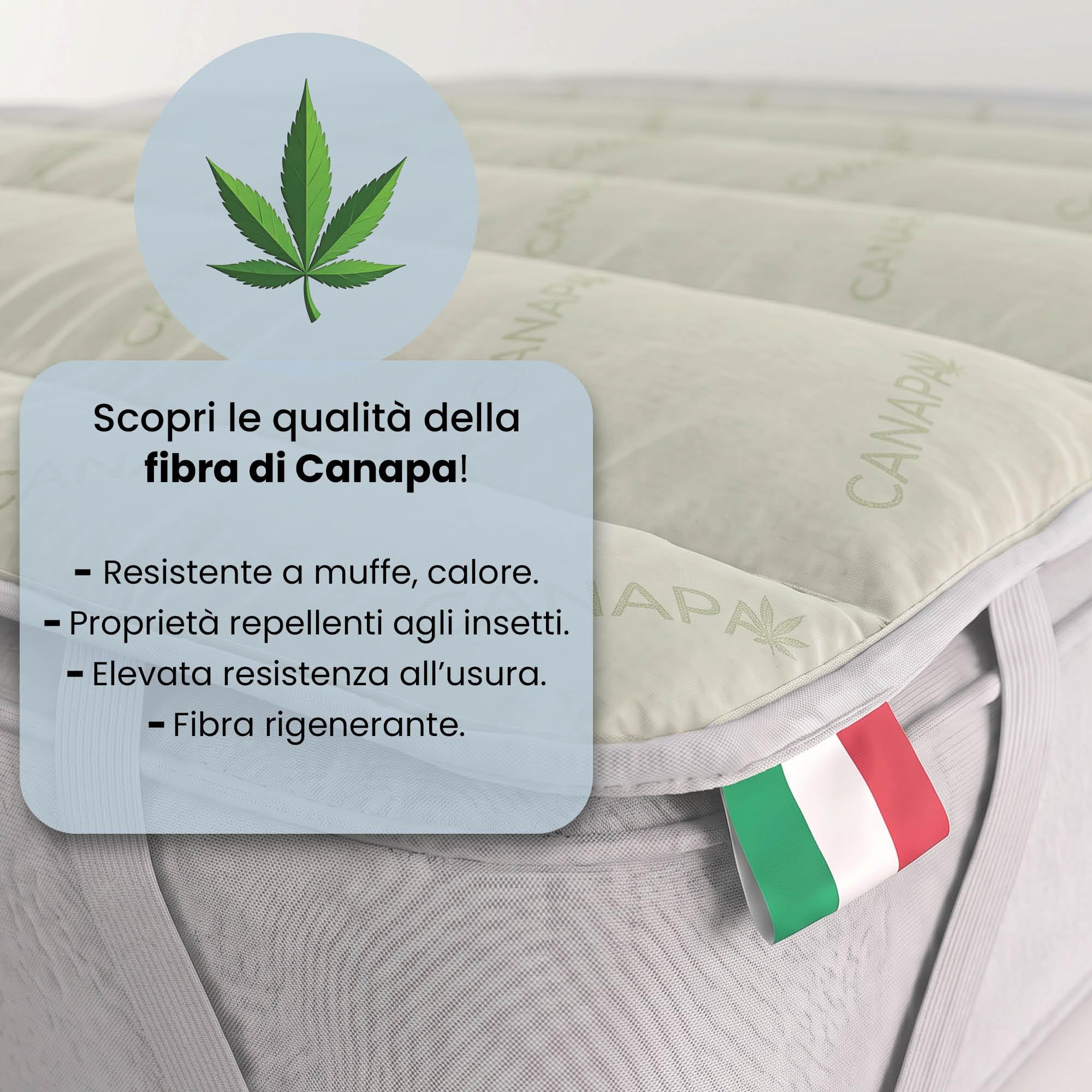 MB HOME ITALY, Surmatelas, Chanvre, 1 Place et Demie 120x195 cm