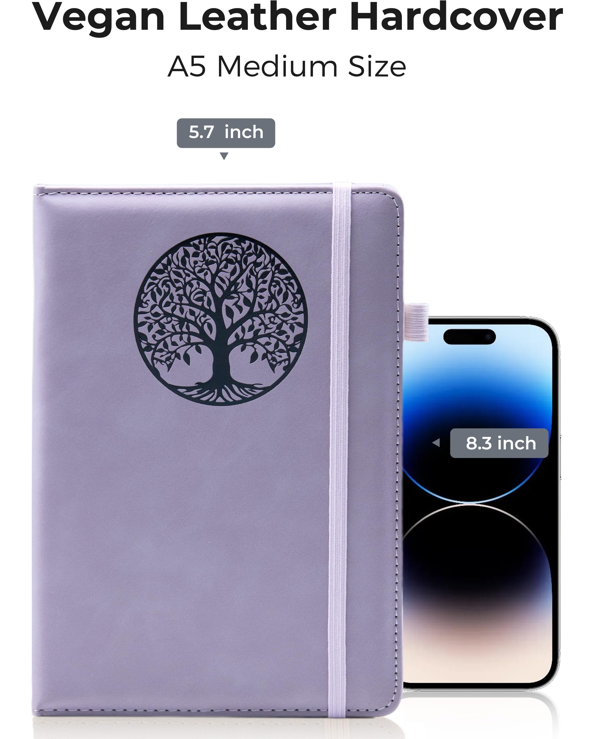 BIYUNRO Liniertes Tagebuch, Notizbuch für Damen & Herren, Hardcover, Leder, Tagebuch, Tagebuch, Bibel, Arbeit & Reisen, A5 (Lila)