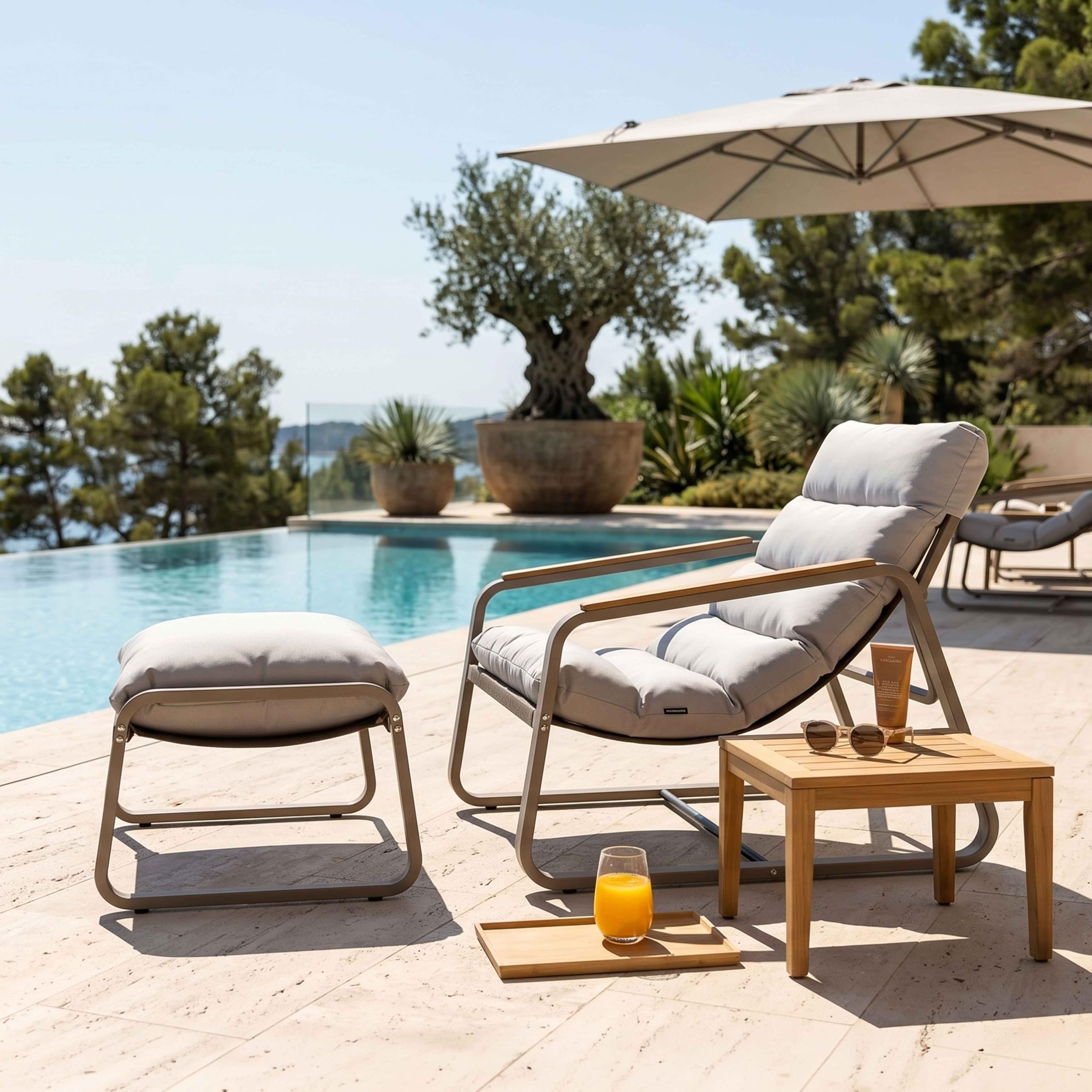 Oviala Fauteuil Relax en Acier et textilène avec Repose-Pieds Taupe