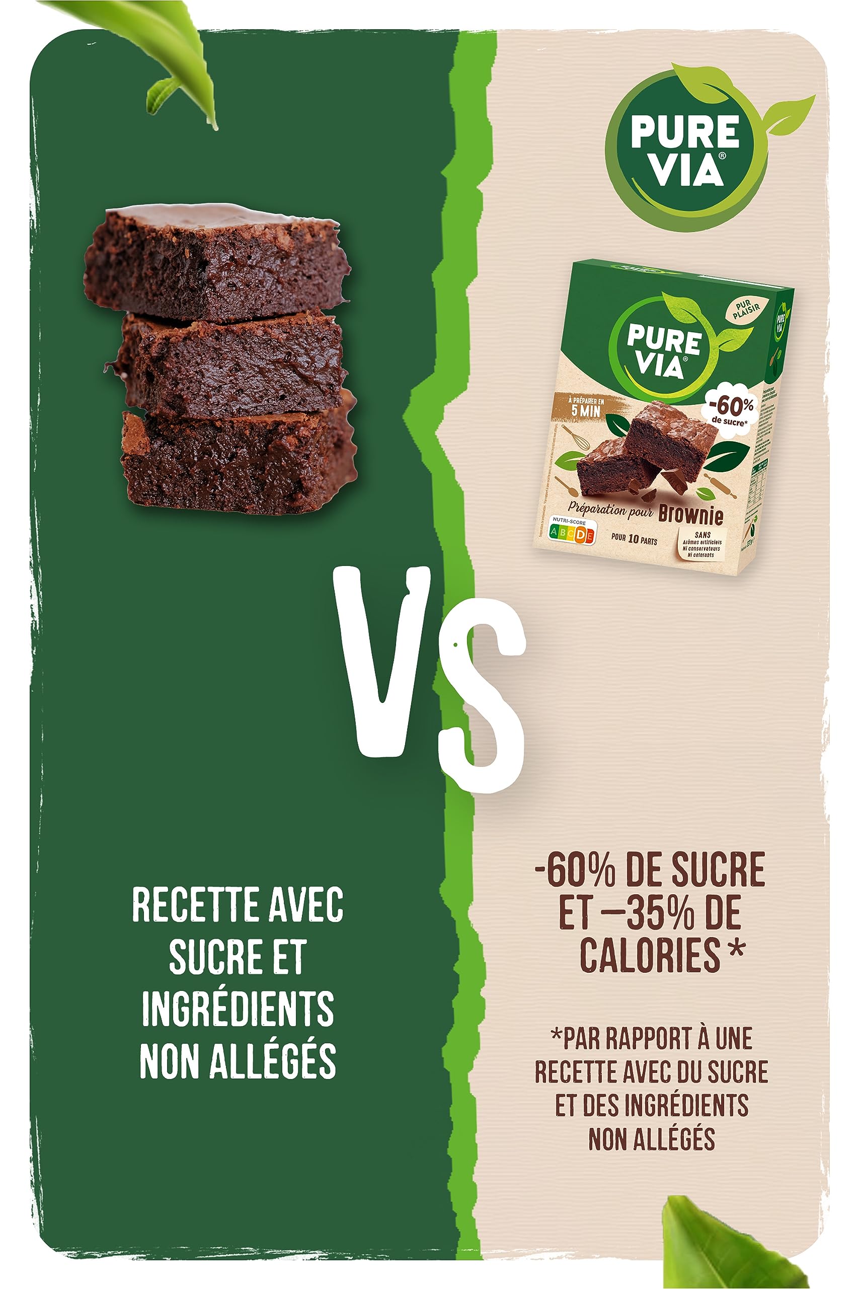 Pure Via - Préparation pour Brownie - Moins 60% de sucre - 337g