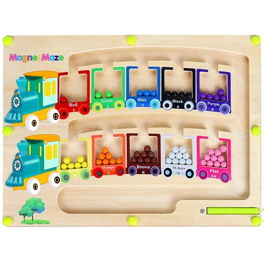 Magnetic Color & Number Maze Montessori Wooden Magnet Puzzle Game Board Montessori Color Matching Learning Counting Puzzle Board Toddler Fine Motor Skills Toys Gift for Boys Girls 3 4 5 Years Old