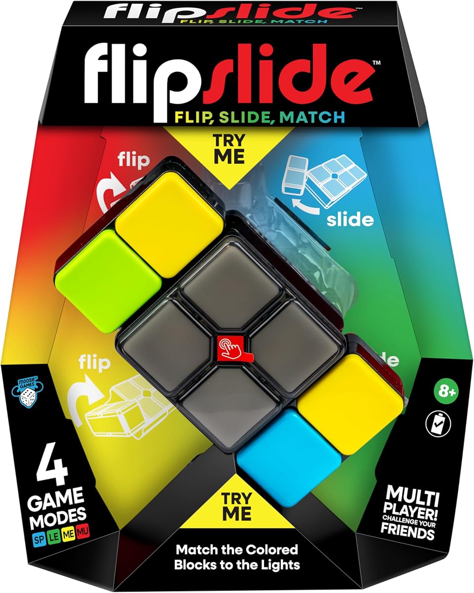 Juegos de alce Flipslide, Juego de rompecabezas de mano, Juguete de viaje de 8 a 13 años | 4 modos (Velocidad, Multijugador, Nivel, Memoria) diversión de rompecabezas de ritmo rápido; juego de viaje y gran regalo para niños y niñas de 8 a 13 años