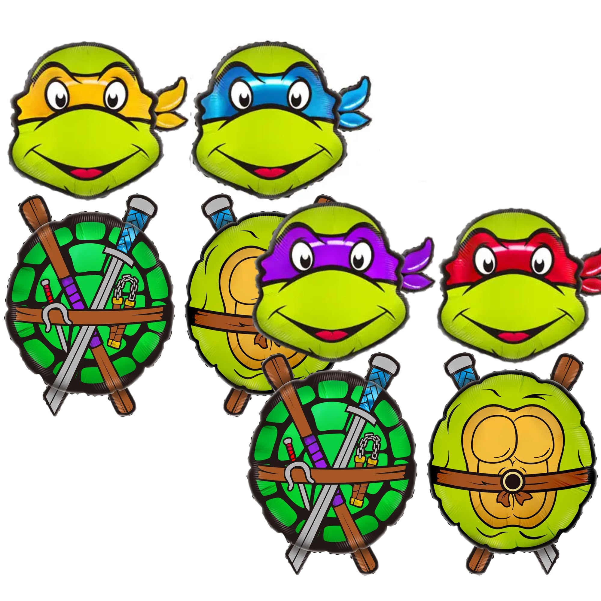 Teenage Kids Turtle Ninja Balloons - Set Of 8 Mutant Turtles Themed Balloon Decorations For A TMNT Birthday Party Balloons Bouquet Backdrop Decoracion 8Pcs