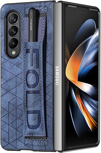 Asuwish Funda de cuero para Samsung Galaxy Z Fold 4 5G 2022 y accesorios para celulares, funda de cuero con soporte para S Pen Ranura Correa de Azul