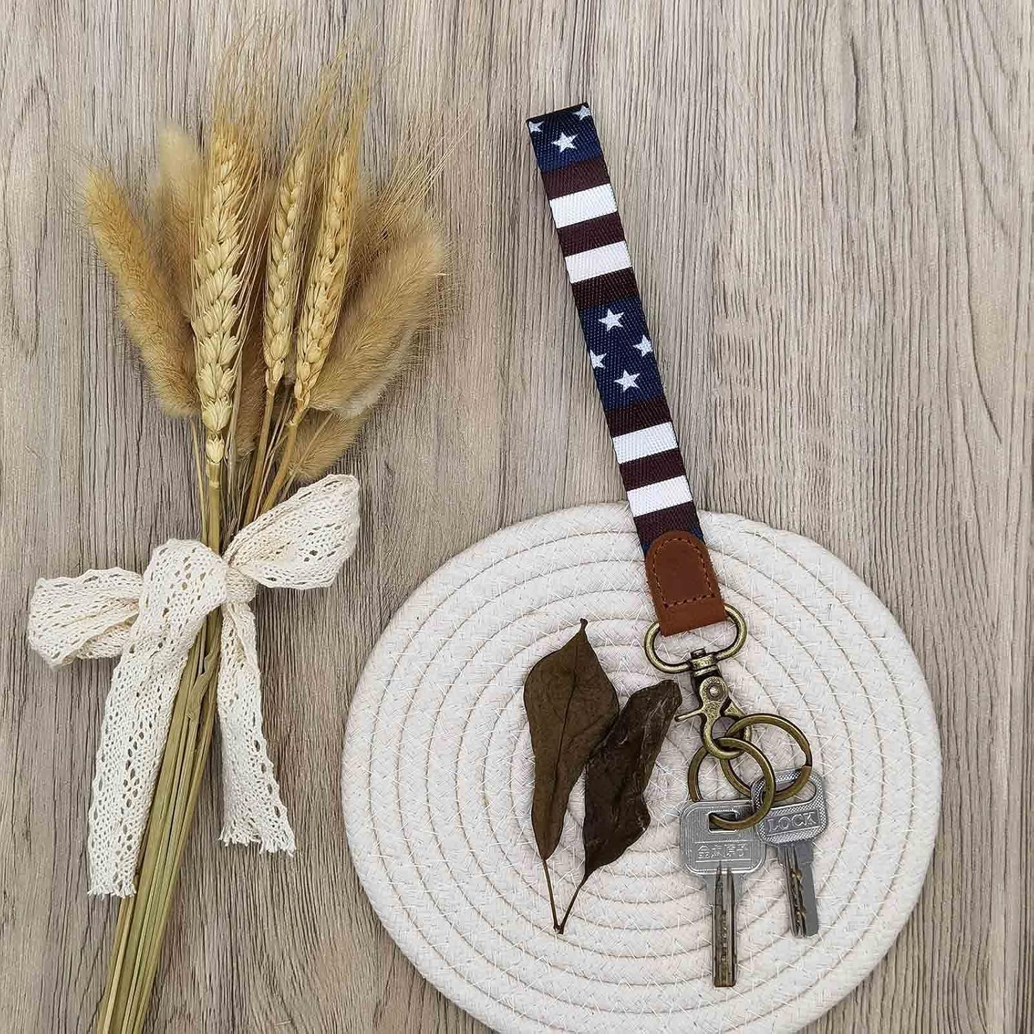 Wrist Lanyard Strap for Key, Keychain with Colorful Wristlet Genuine Leather and Classic Gold Key Holder, Cool for Woman/Men