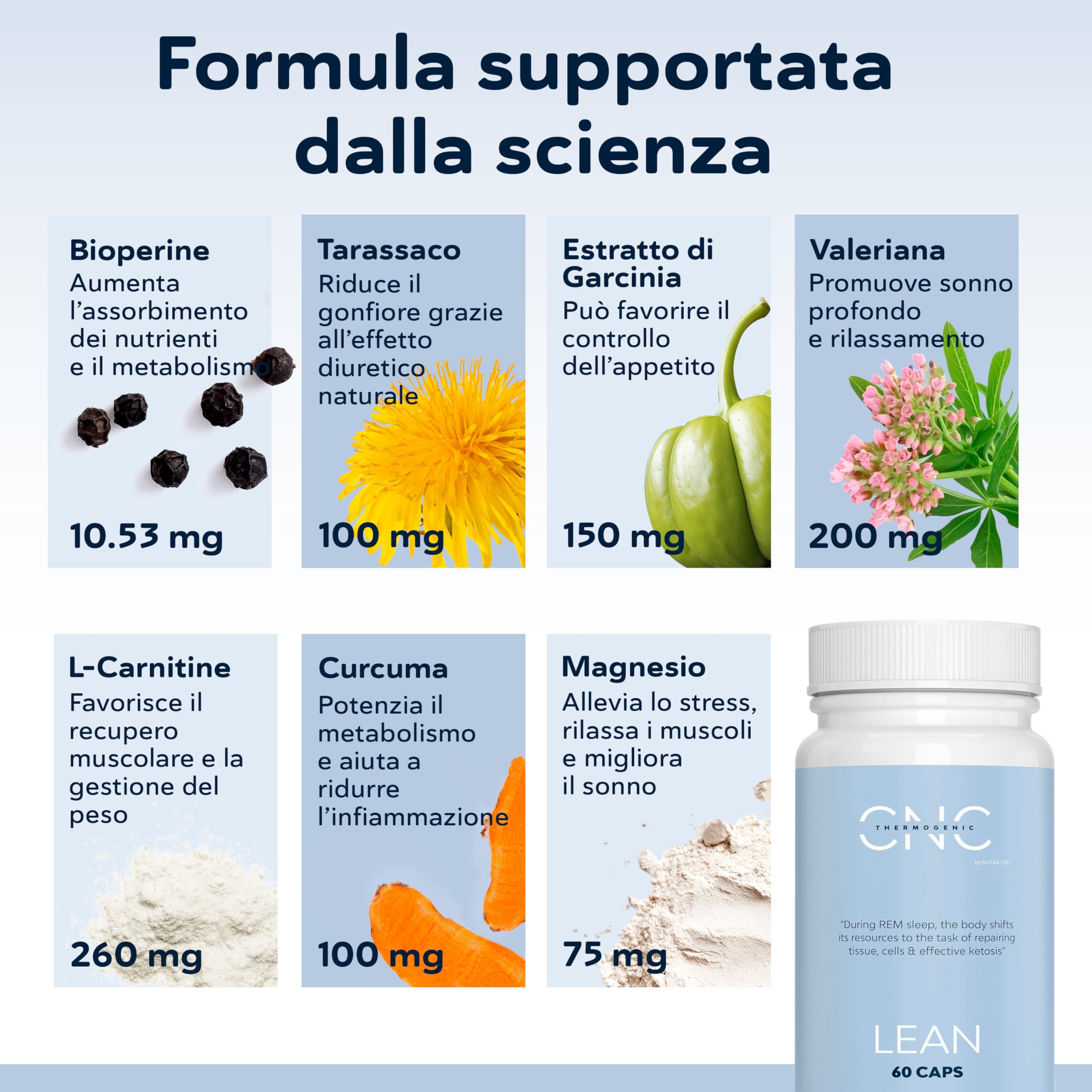QSTA LEAN – Formula Notturna Senza Caffeina con Carnitina, Garcinia, Bioperine, Curcuma, Valeriana, Magnesio e Tarassaco – Nutrienti per Metabolismo e Benessere – Adatto ai Vegani