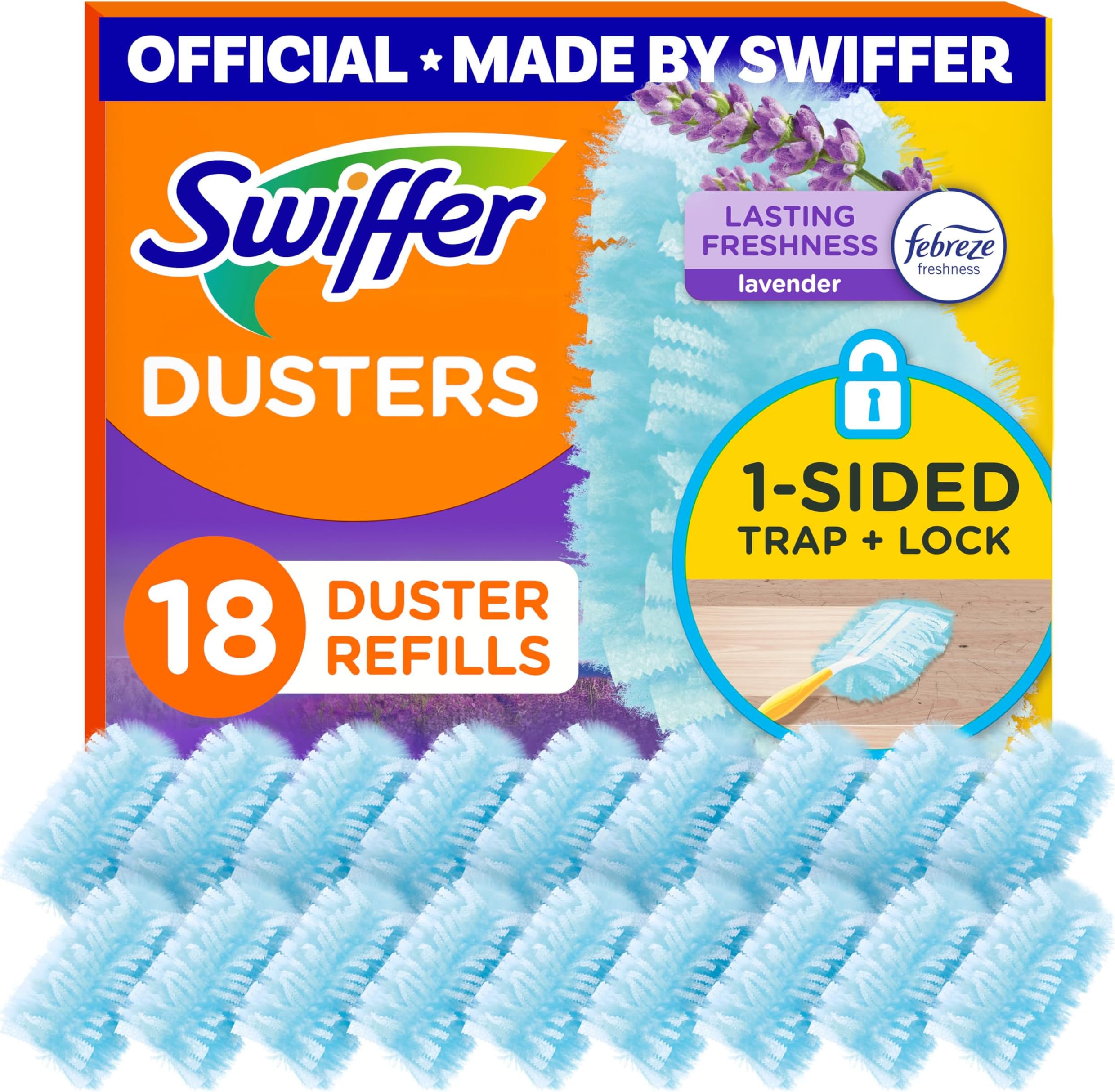 Swiffer 180 Dusters, Ceiling Fan Duster, Multi Surface Refills with Febreze Lavender, 18 Count