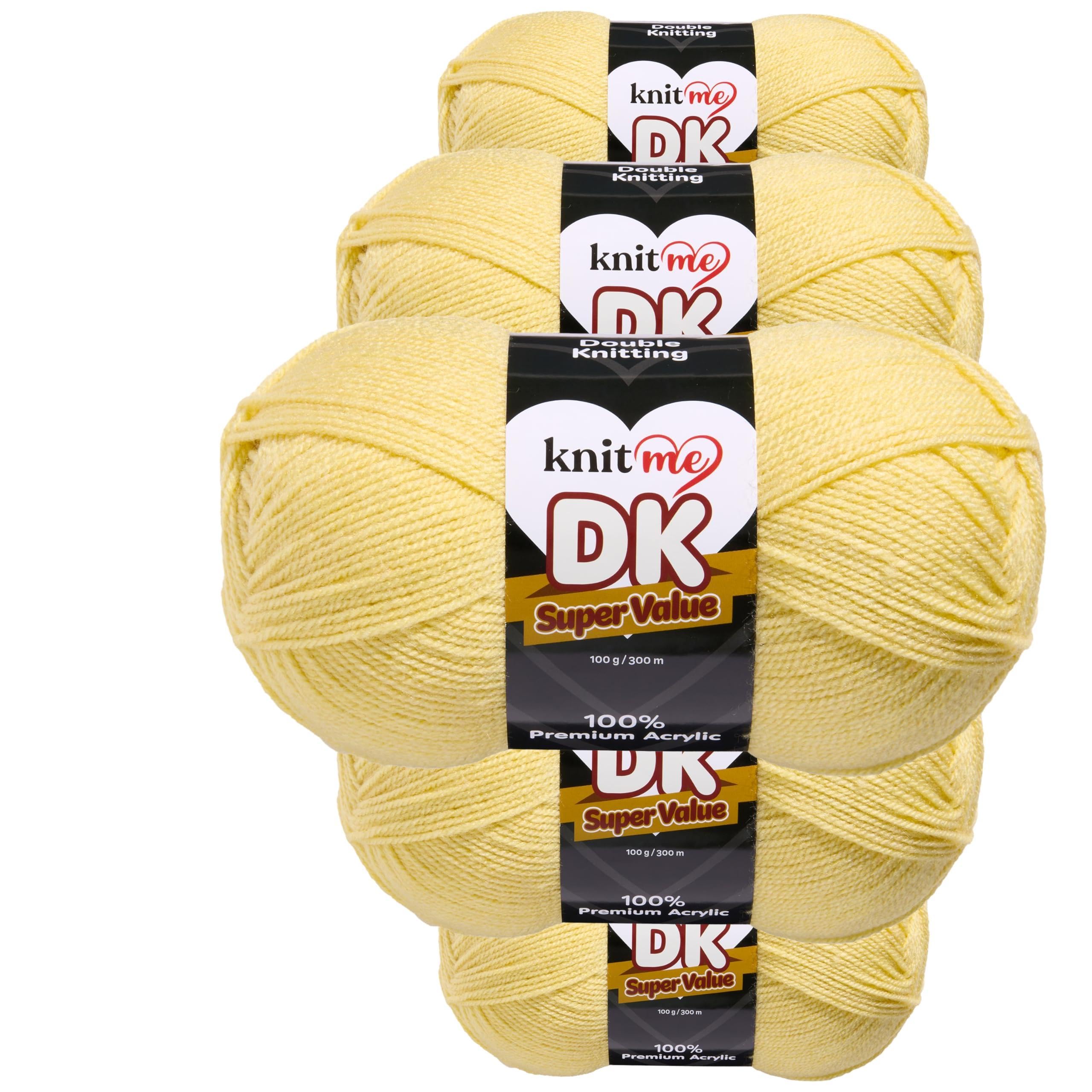 Knit Me DK Double Knitting Yarn Hypoallergenic Acrylic 5X 100g (Lemon)