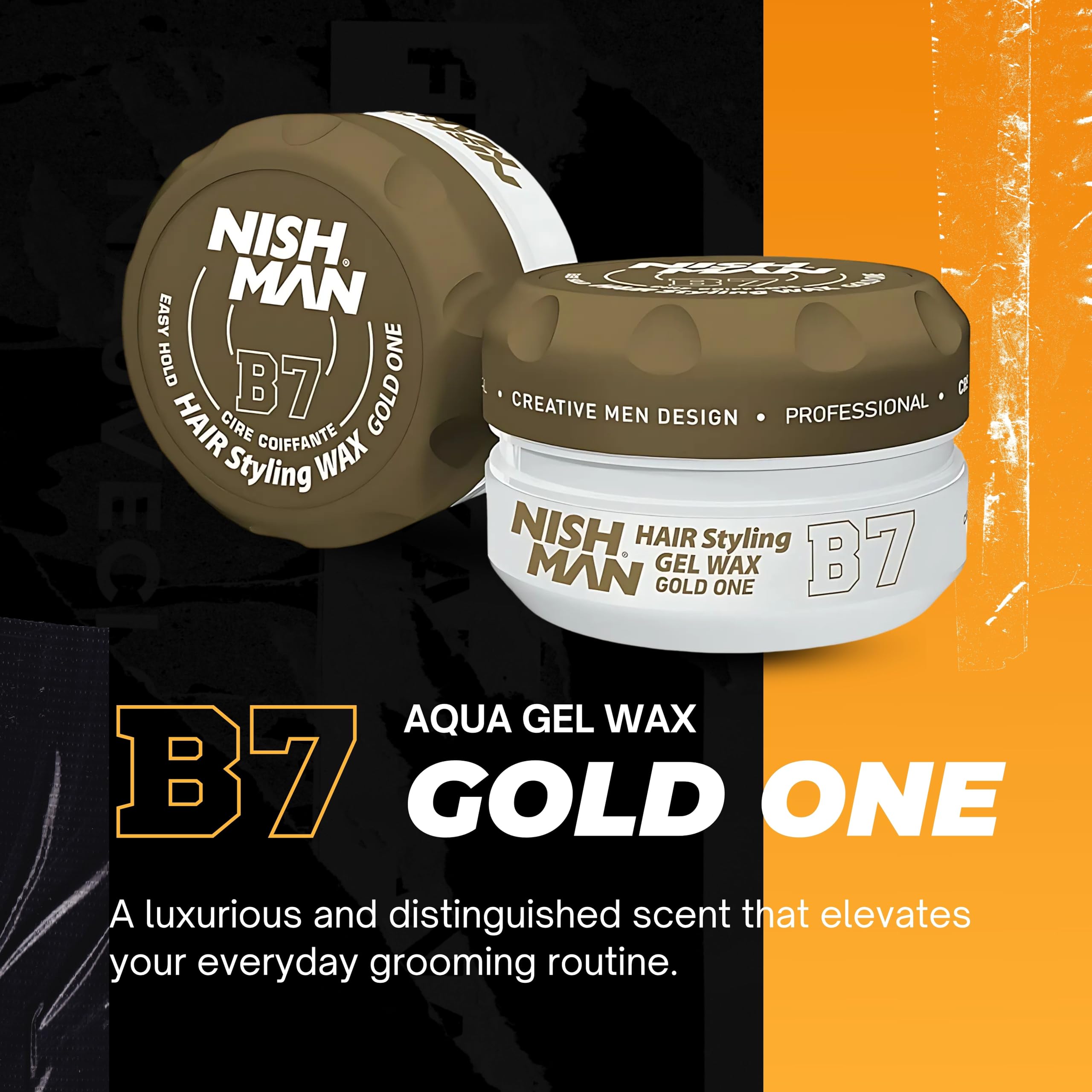 NISHMAN Aqua Gel Wax for Men B7, Gold One 150g, Gold One Scent, Natural Shine Look, Ultra High Strong Hold - Image 2