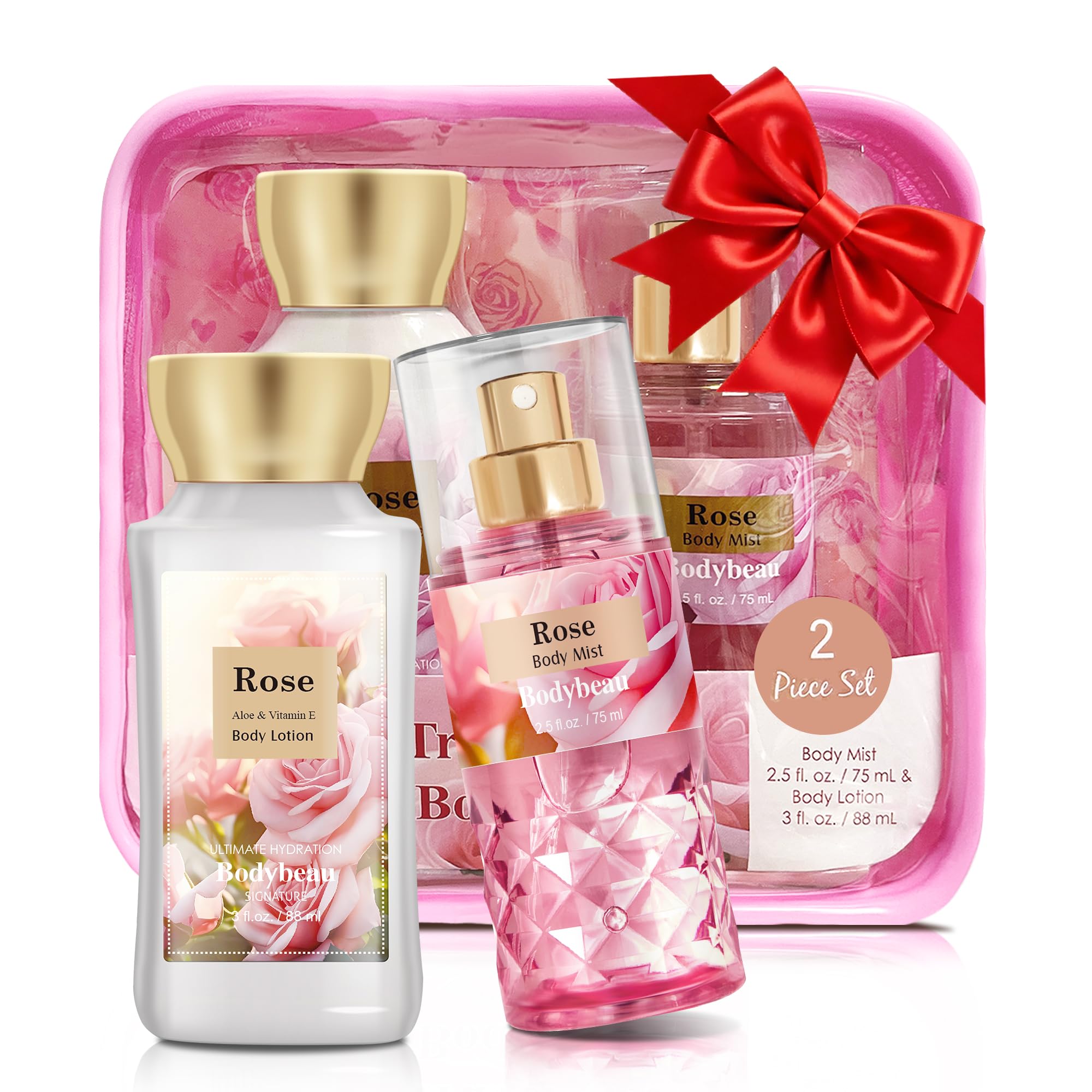 Set regalo da bagno e corpo per donne e ragazze, rosa, 2 pezzi, lozione per il corpo e spray per il corpo, set da viaggio portatile per la cura personale, ideale come regalo di compleanno o