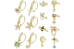 14Pcs Dangle Nose Ring L Shaped Dangling Nose Stud Cute Star Heart...