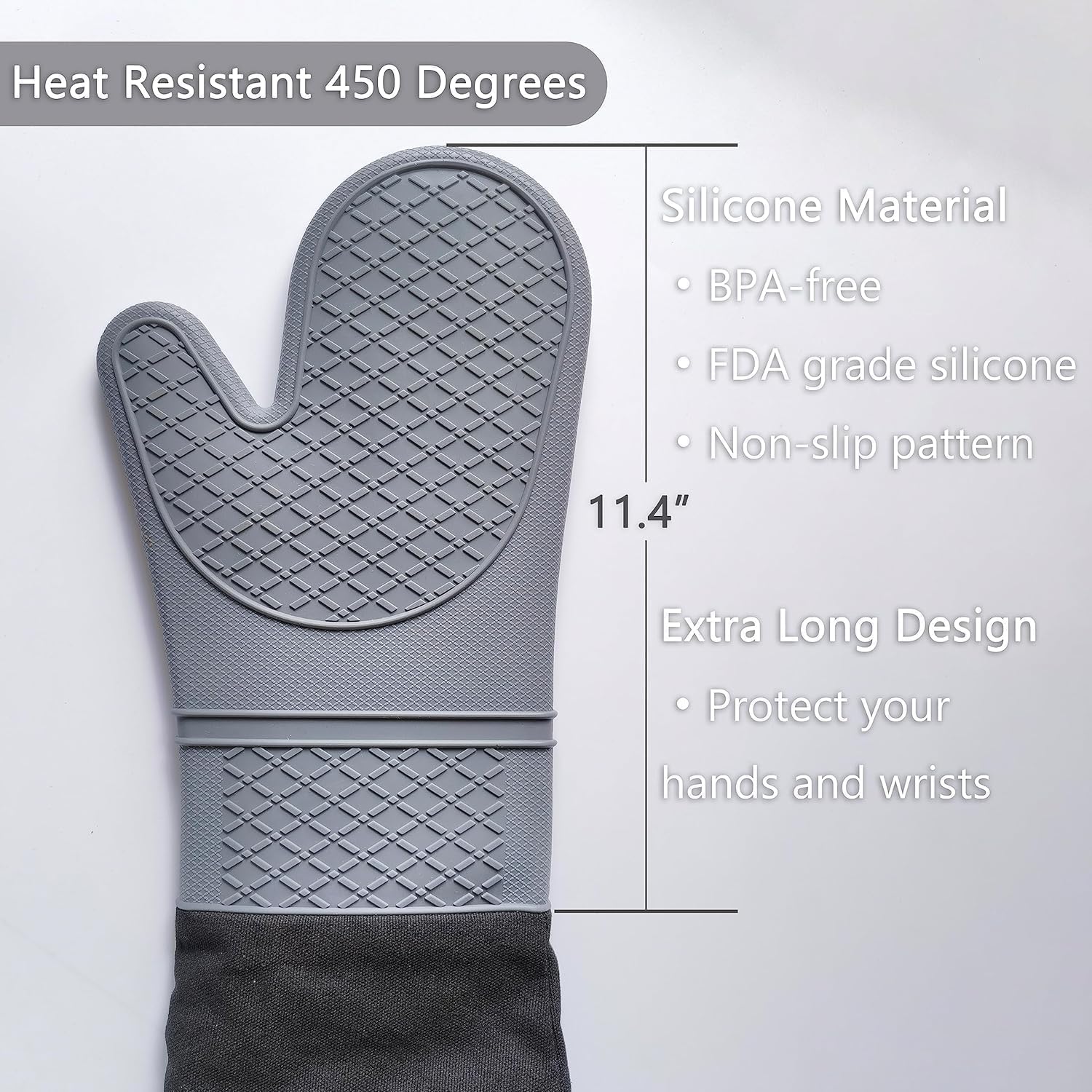 Linwnil Guanti da forno extra lunghi da 49,5 cm, in silicone, resistenti al calore, con fodera in cotone trapuntato, confezione da 2 (grigio)