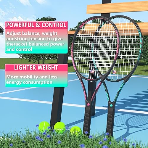 Miniatura 4 de Raqueta de tenis profesional para adultos, 2 jugadores de 27 pulgadas, raqueta de tenis de velocidad aceptable para principiantes y profesionales