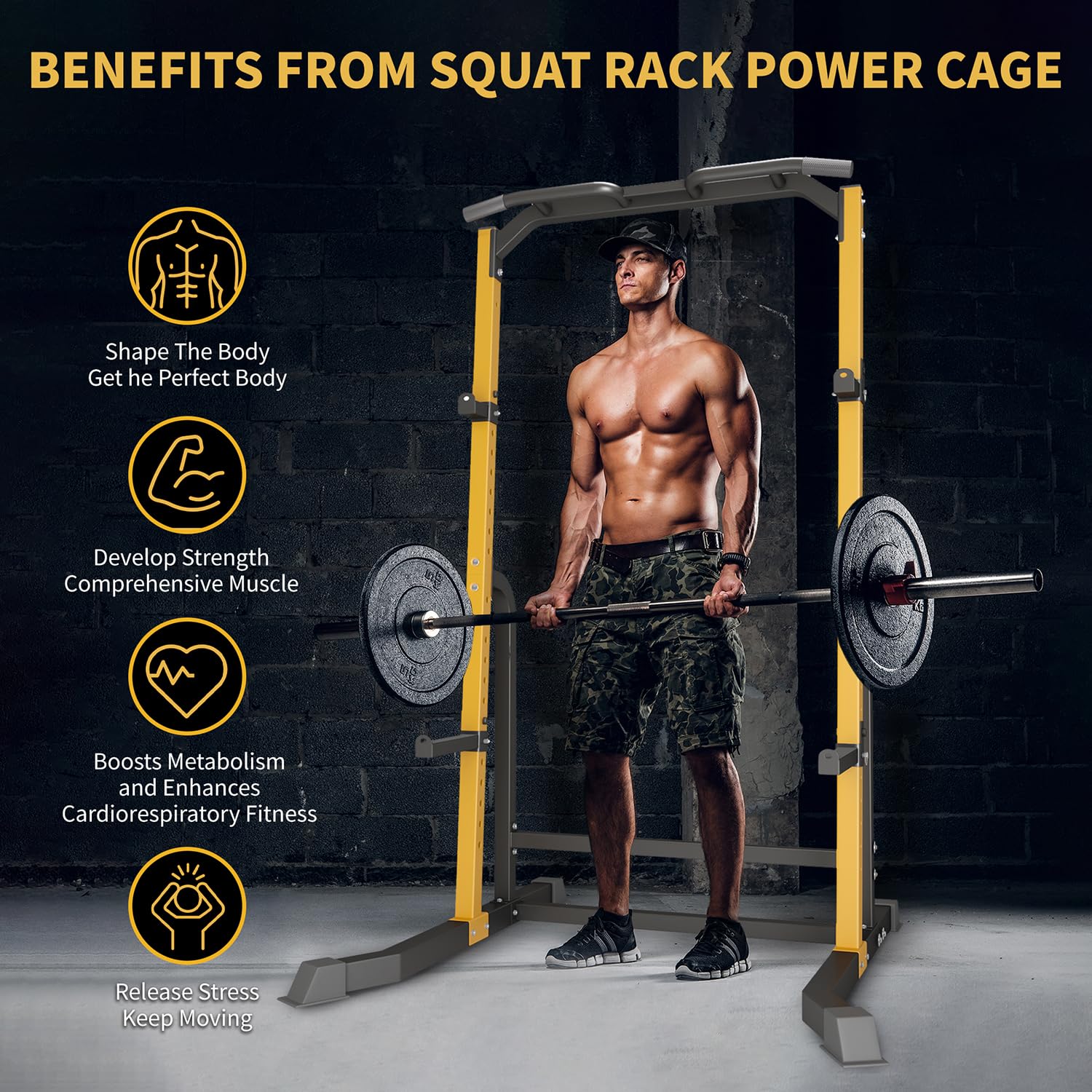 Squat Rack with Pull Up Bar Power Rack Home Gym Fitness Strength Training Equipment Pull Up Rack Squat Stand for Weightlifting