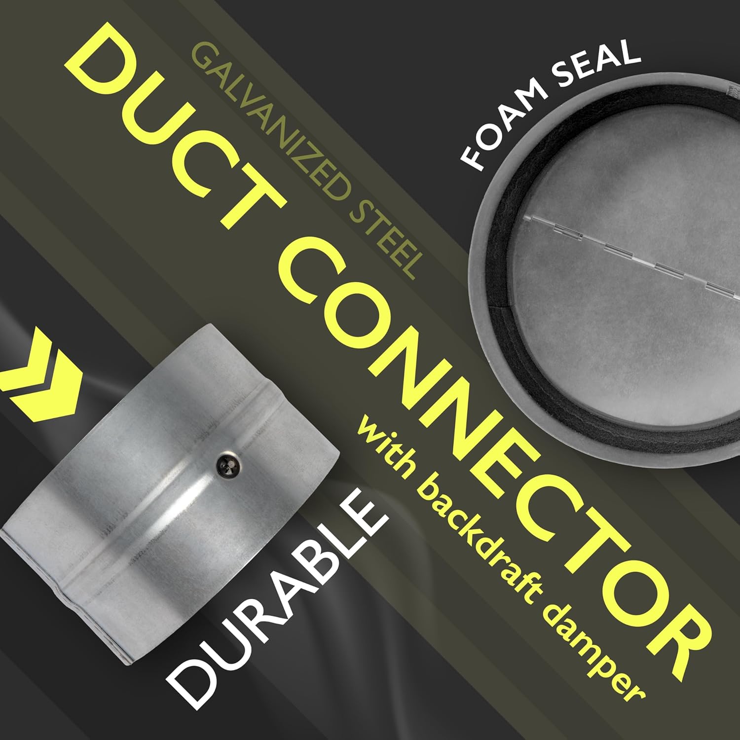 6 Inch Duct Damper - Metal Inline Backdraft Damper/Draft Blocker for Metal, Plastic Round Exhaust HVAC Ducting - Spring Loaded One-Way Airflow Dryer Vent Damper, Duct Connector