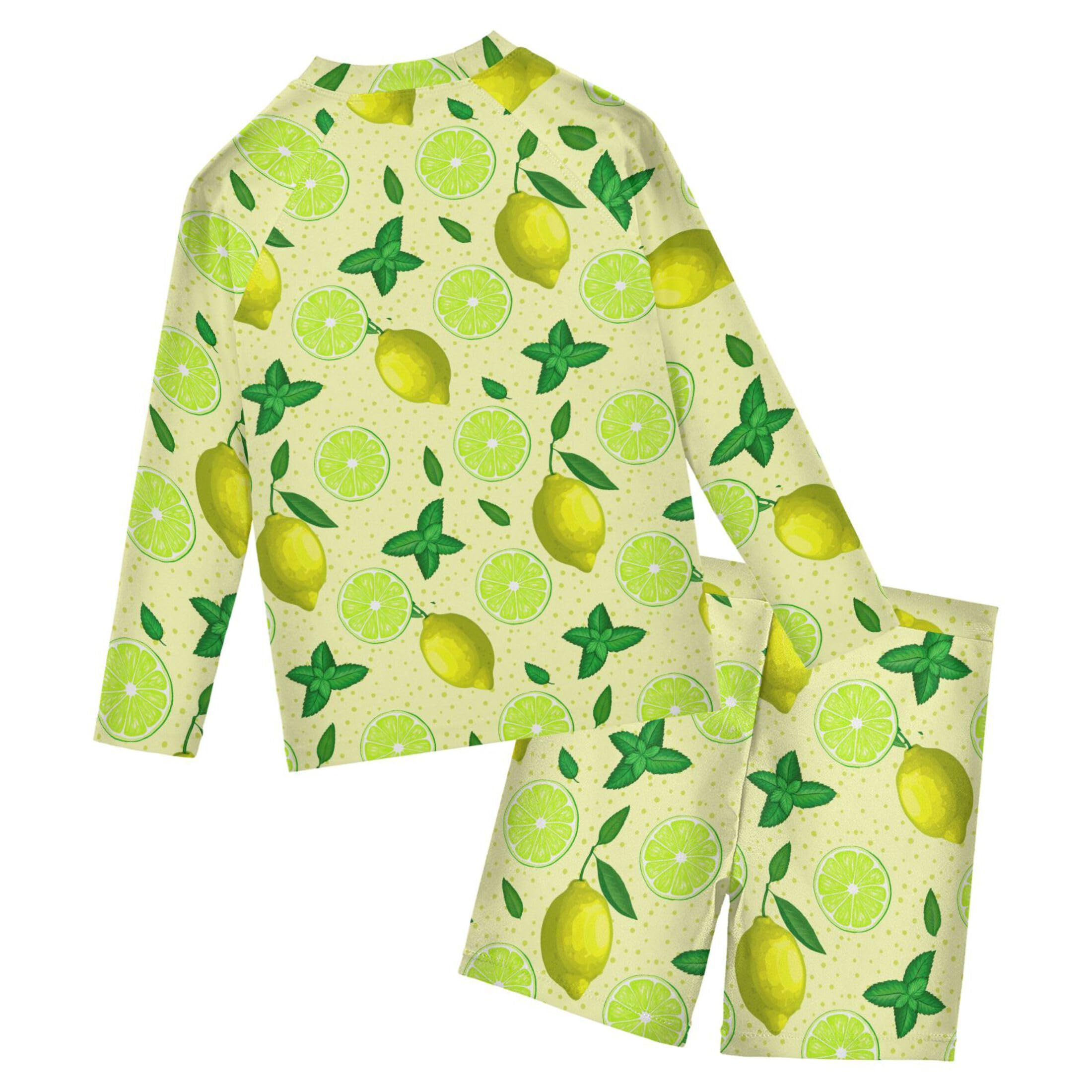 Lemon Fruit Summer Toddler and Baby Boys' 2-Piece Swimsuit Trunk, Long Sleeve Rashguard Bathing Suit B0405081