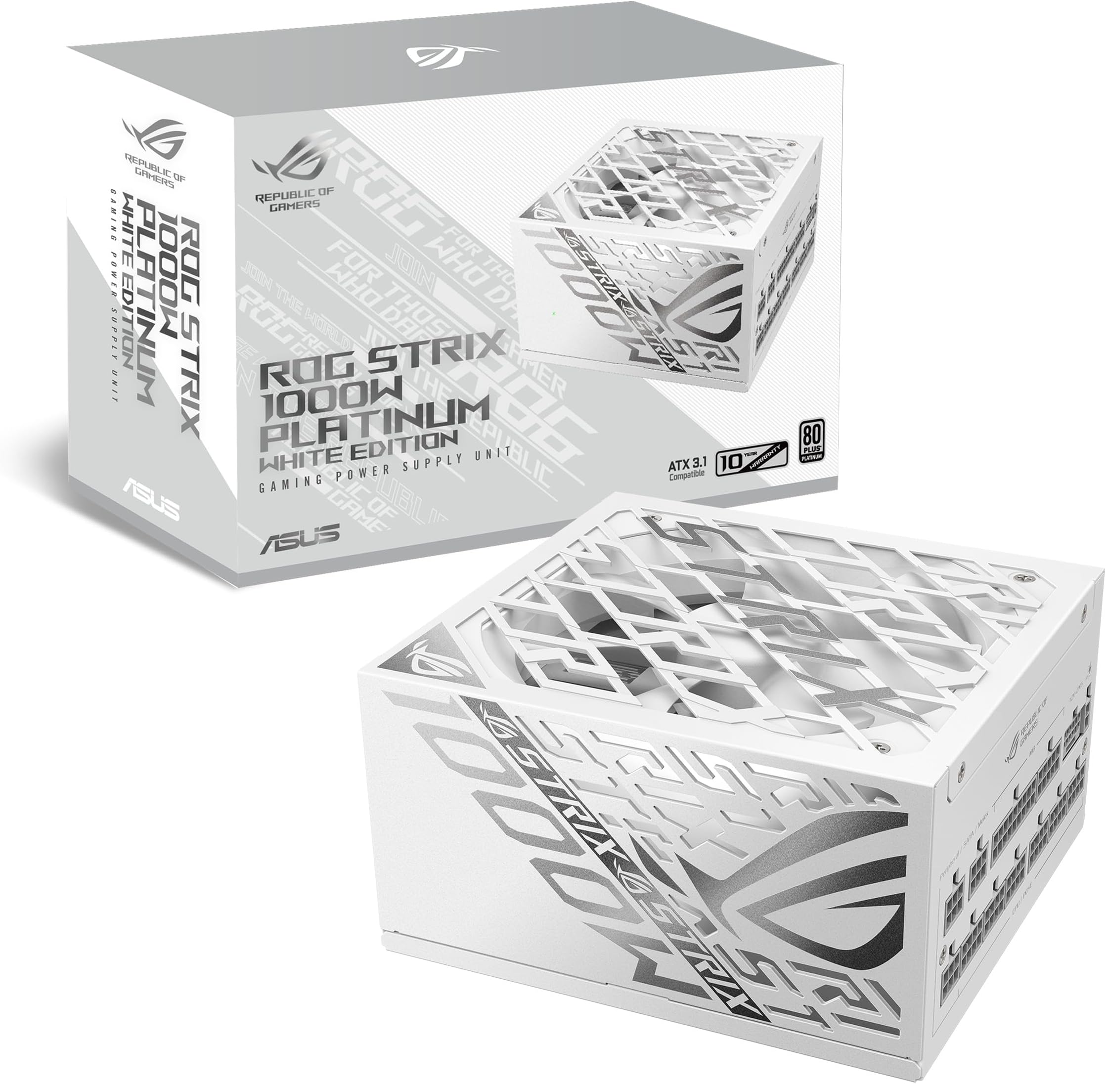 ROG Strix 1000W Platinum White PSU, Fully Modular, 80+ Platinum, ATX 3.1, PCIe 5.0, GaN MOSFET, Intelligent Voltage Stabilizer