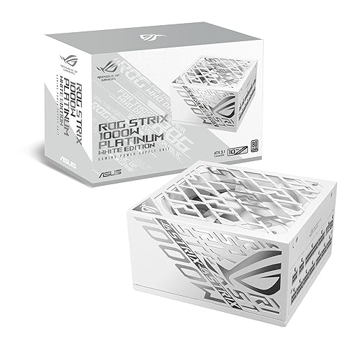 Asus ROG Strix 1000W Platinum White PSU, Fully Modular, 80+ Platinum, ATX 3.1, PCIe 5.0, GaN MOSFET, Intelligent Voltage Stabilizer