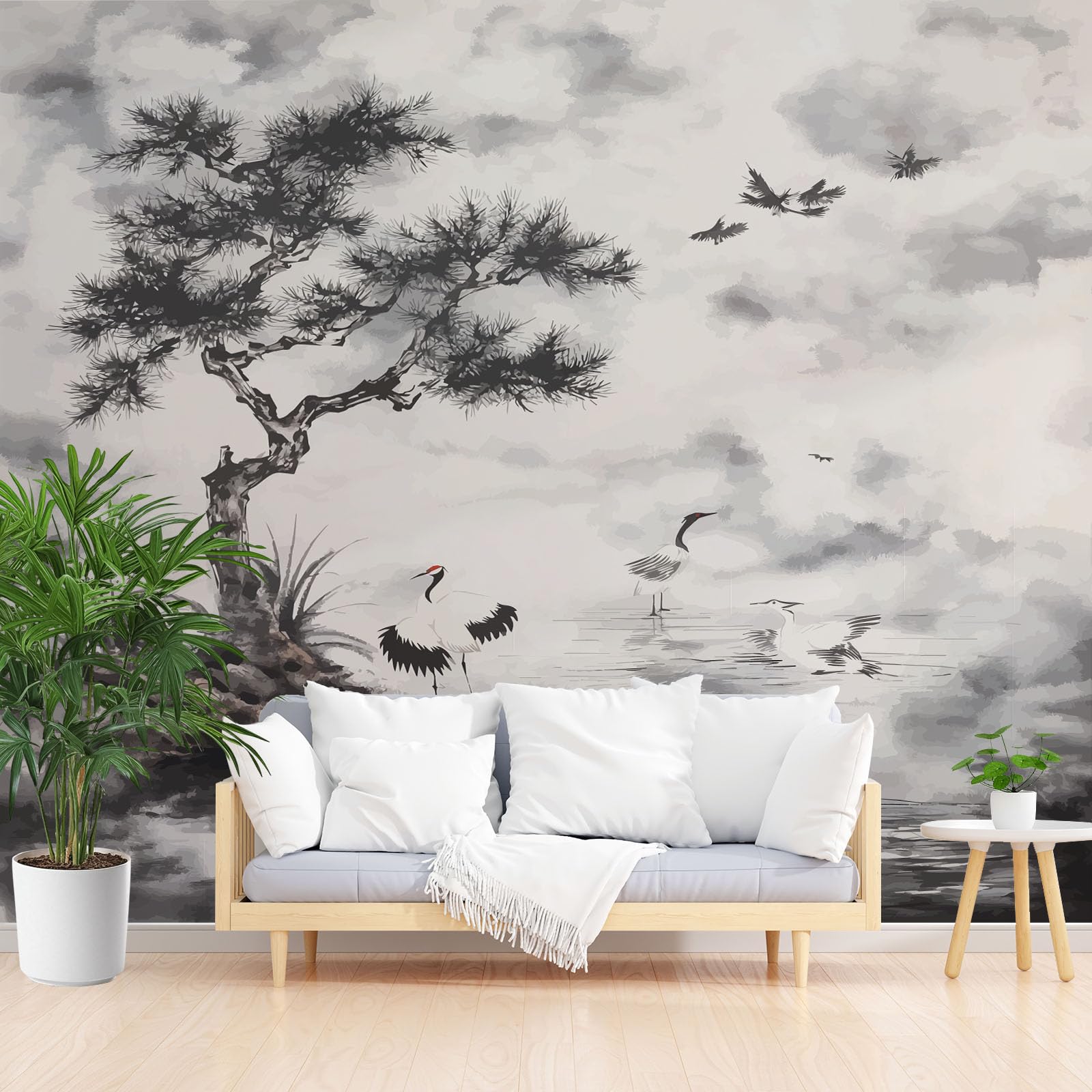 Générique Papier Peint Panoramique Paysage Peint en Gris Toison Mur 400x280cm(L x H) Moderne Papier Peint Intissé pour Chambre Salon Bureau Personnalisé Décoration Murale Paysage à L'Encre