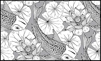 Amazon Com Black And White Lotus Leaves And Flower Pattern With Hand Drawn Koi Fish Art Vinyl Sticker 2 Wide Kitchen Dining Amazon Com Black And White Lotus Leaves And Flower Pattern With Hand Drawn Koi Fish Art Vinyl Sticker 2 Wide Kitchen Dining