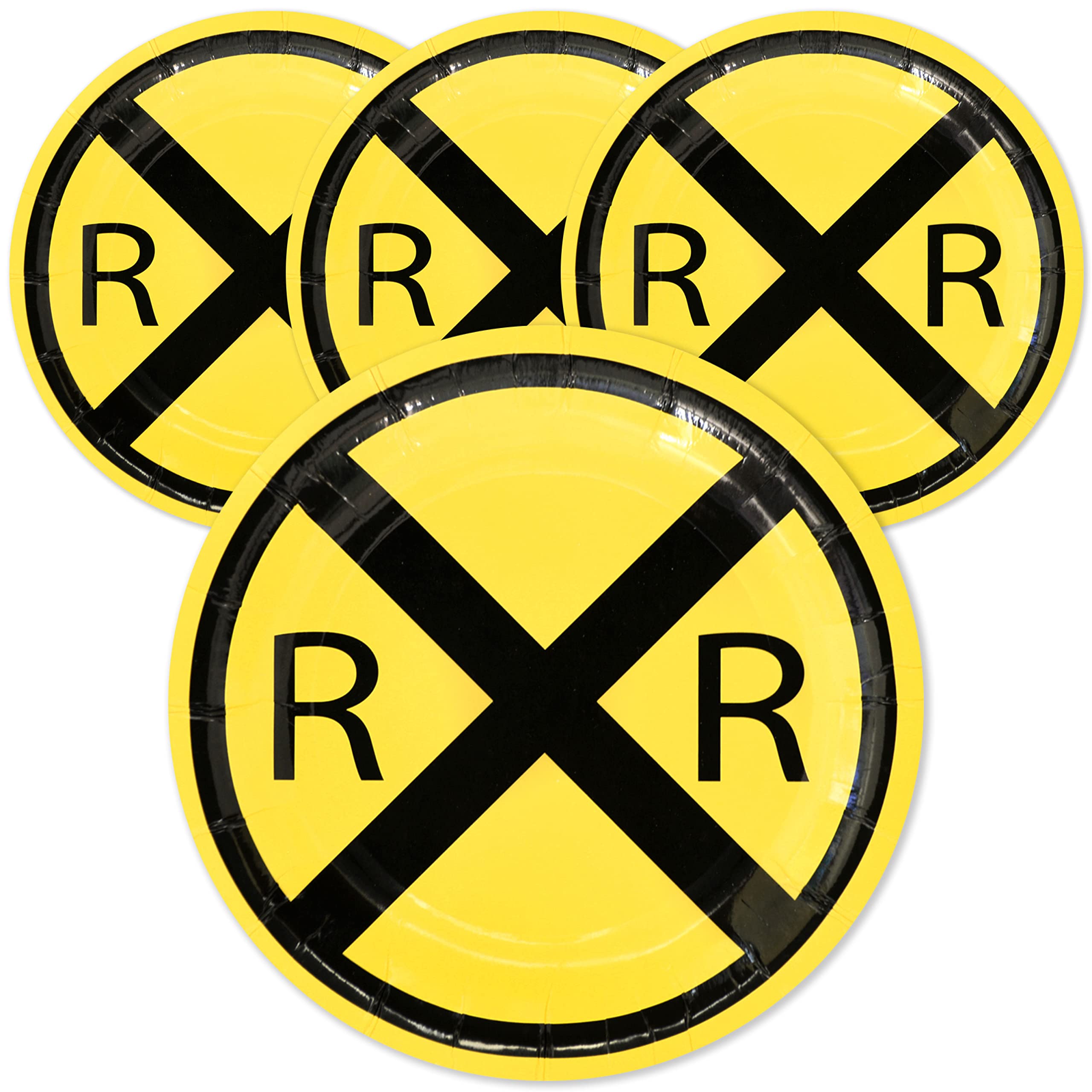 Havercamp Railroad Paper Party Plates (24 pack) 7 inch Round Dessert Plates Great for Serving Cake at Train Themed Events, Kid's Birthday Party, Train