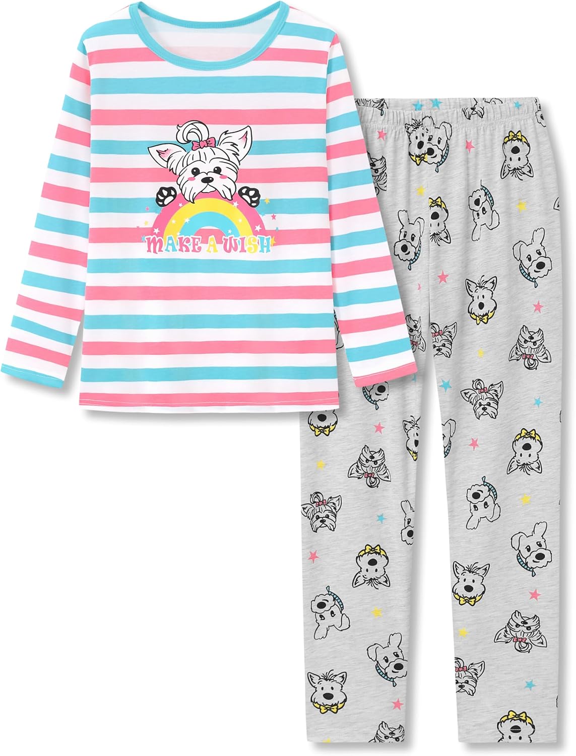 Cozchique Pajamas for Girls - Pink Wave Striped Long Sleeve PJ Set Ultra Soft Jammies Size 6-18