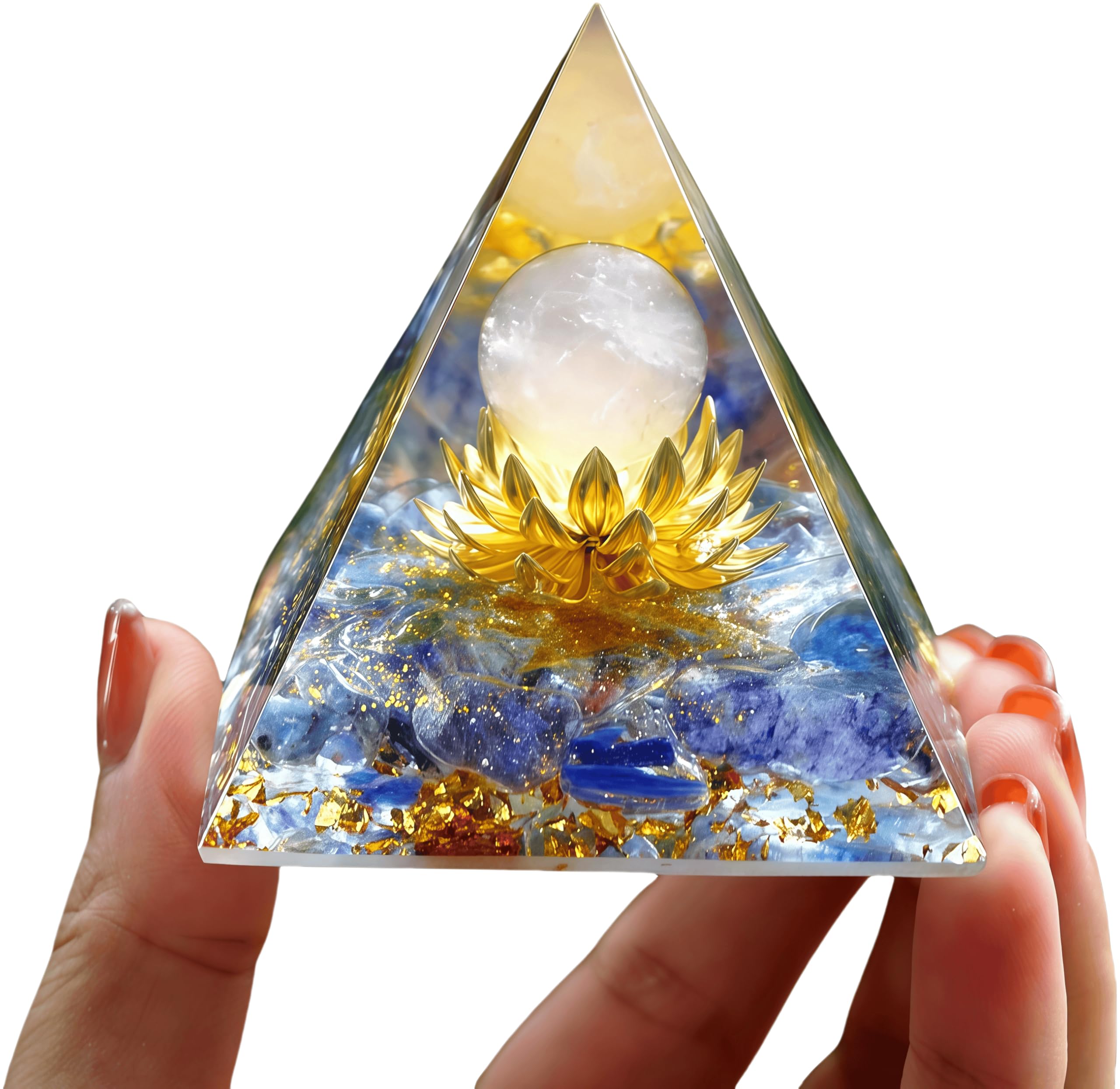 Flower of Life Orgonite Money Healing Crystal Pyramids for Positive Energy Rose Quartz with Blue Stones and Luck White Crystal That Promotes Wealth, Prosperity and attracts Success — image 1