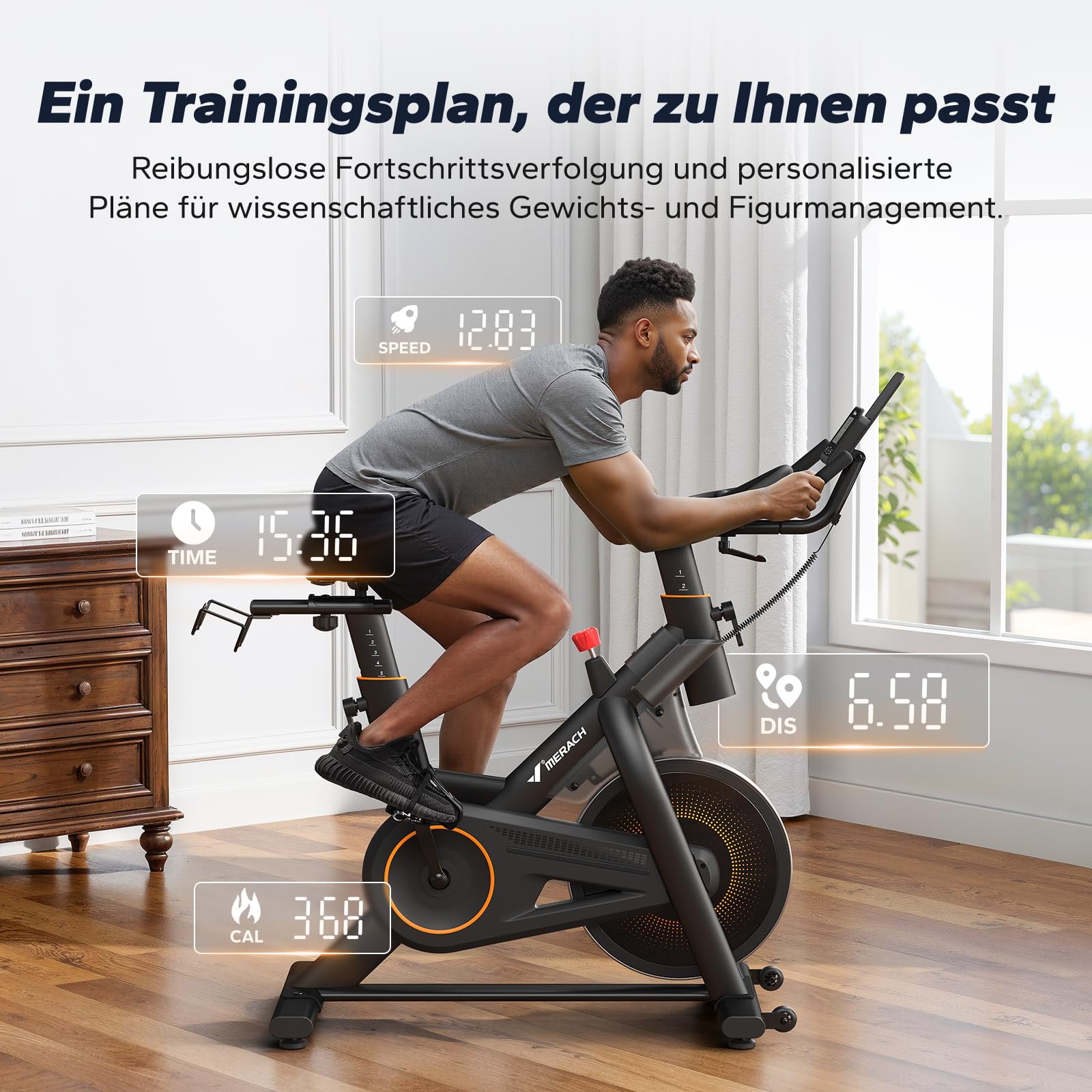 MERACH Profi-Heimtrainer Fahrrad mit 10kg Schwungrad, Max Laufruhe und Stabilität, Studio-ähnliches Training zu Hause, Leises Magnetbremssystem, Stoßdämpfender Luftkissensattel, Eigene App, Bis 158KG