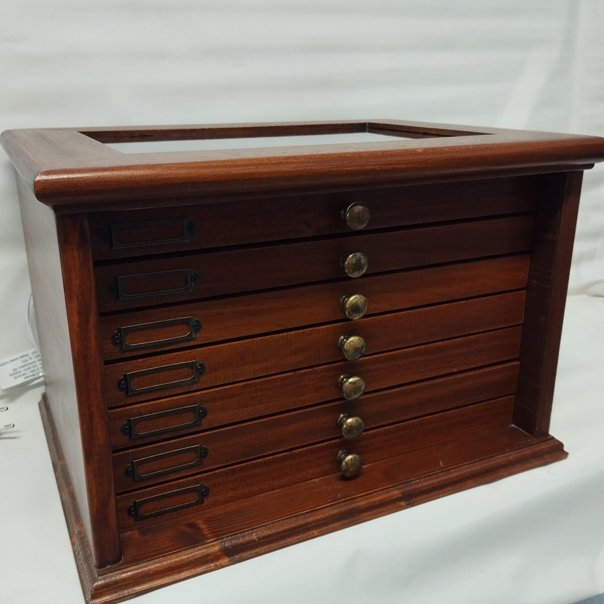 Monetario de Madera con 7 cajones y Terciopelo, Mueble Expositor para Monedas y medallas Hecho a Mano, con luz LED, Personalizable – artesanía Italiana