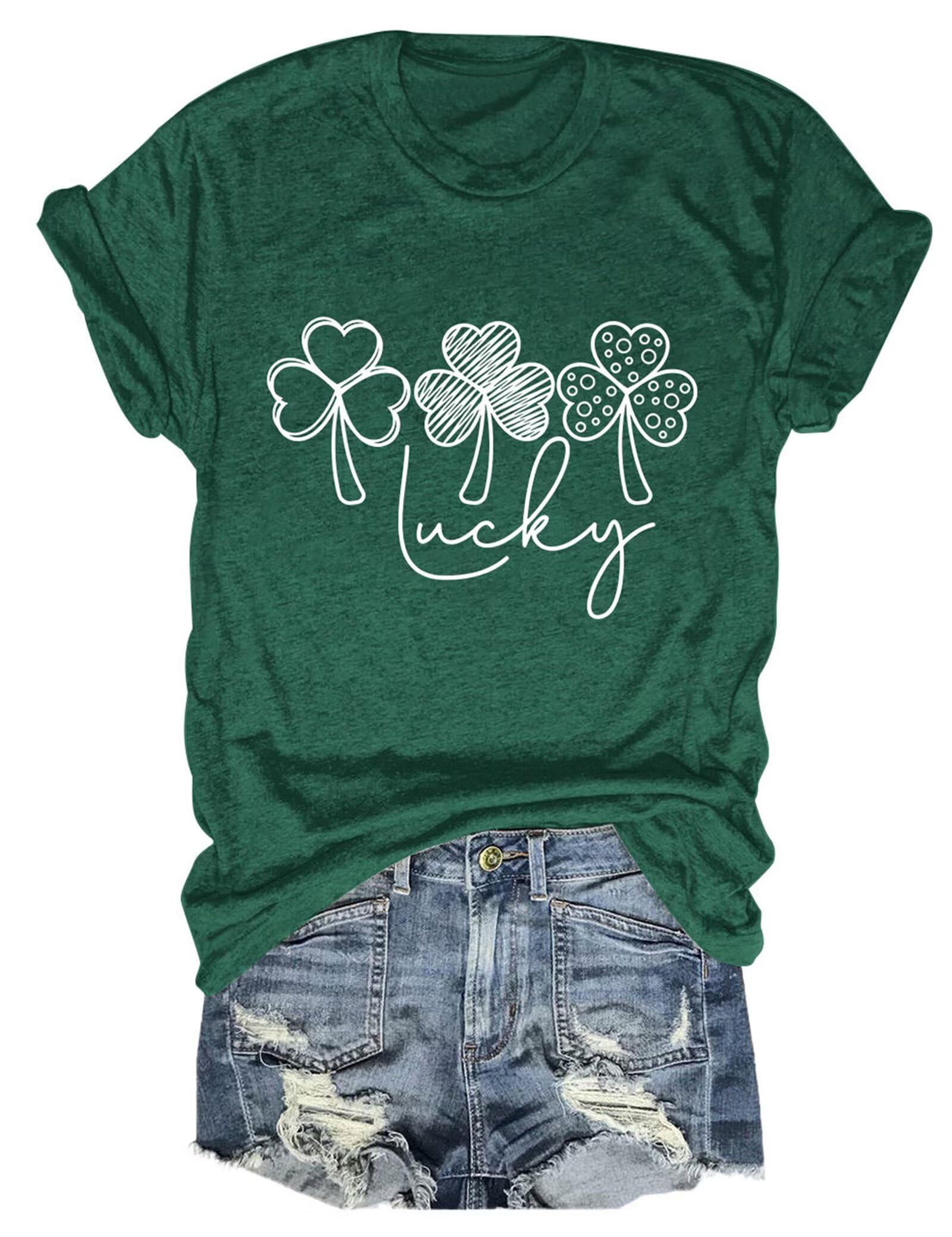 St Patricks Day Women Short Sleeve Summer T-Shirts Lucky Shamrock Funny Clover Graphic Shirt Tops