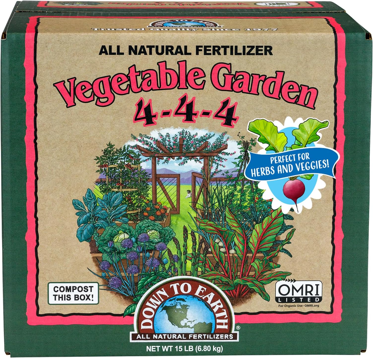 Organic Vegetable Garden - Plant Food for Vegetables, Herbs, Greens and Raised Beds 4-4-4, 15 lb