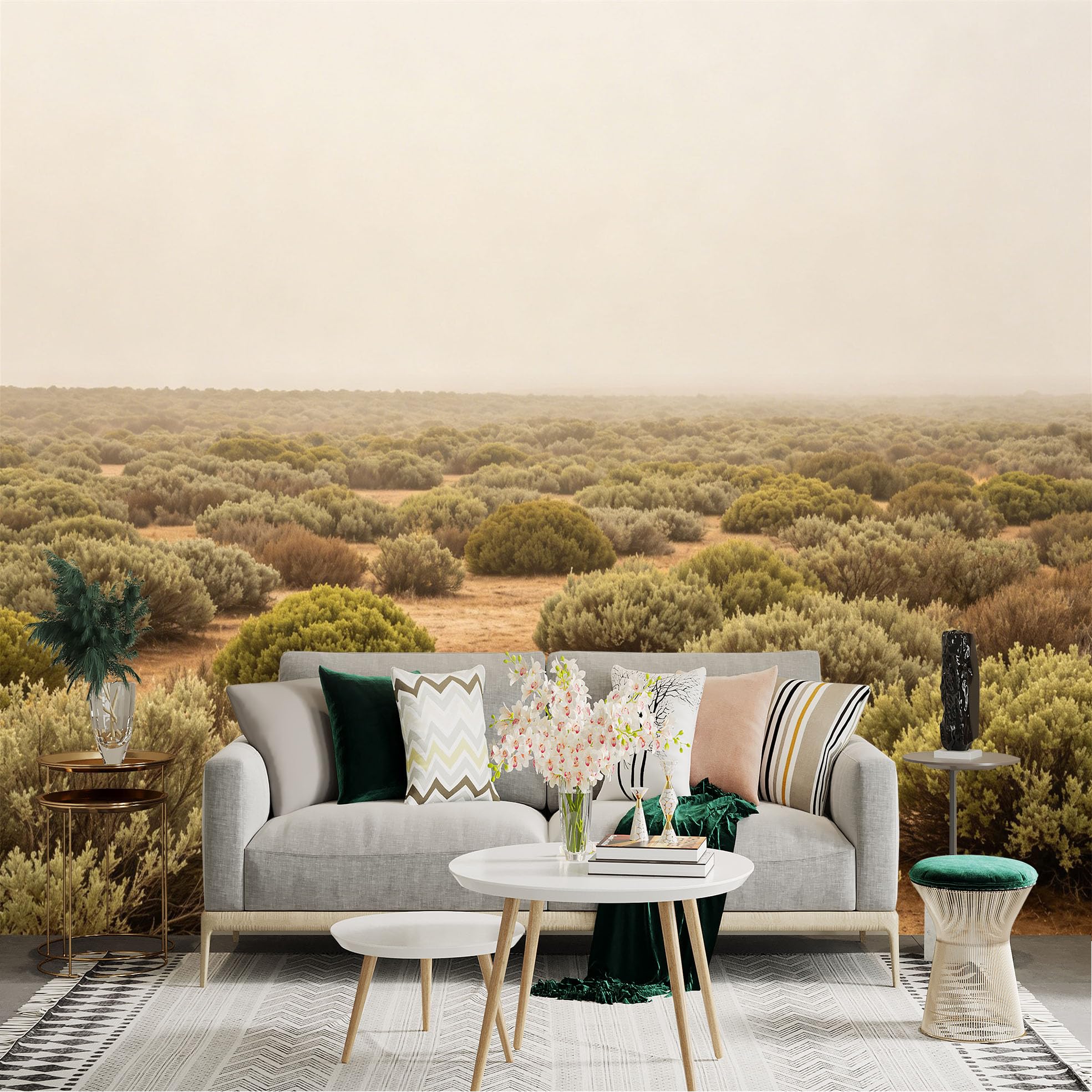 Lnzczhyre Dbh260521458 Custom Size Wall Sticker Mural， Misty Desert Landscape， Sagebrush Plains， Wild Shrubland Scenery， Natural Wilderness View， For Wall Decoration， Peelandstick Wall Decals.